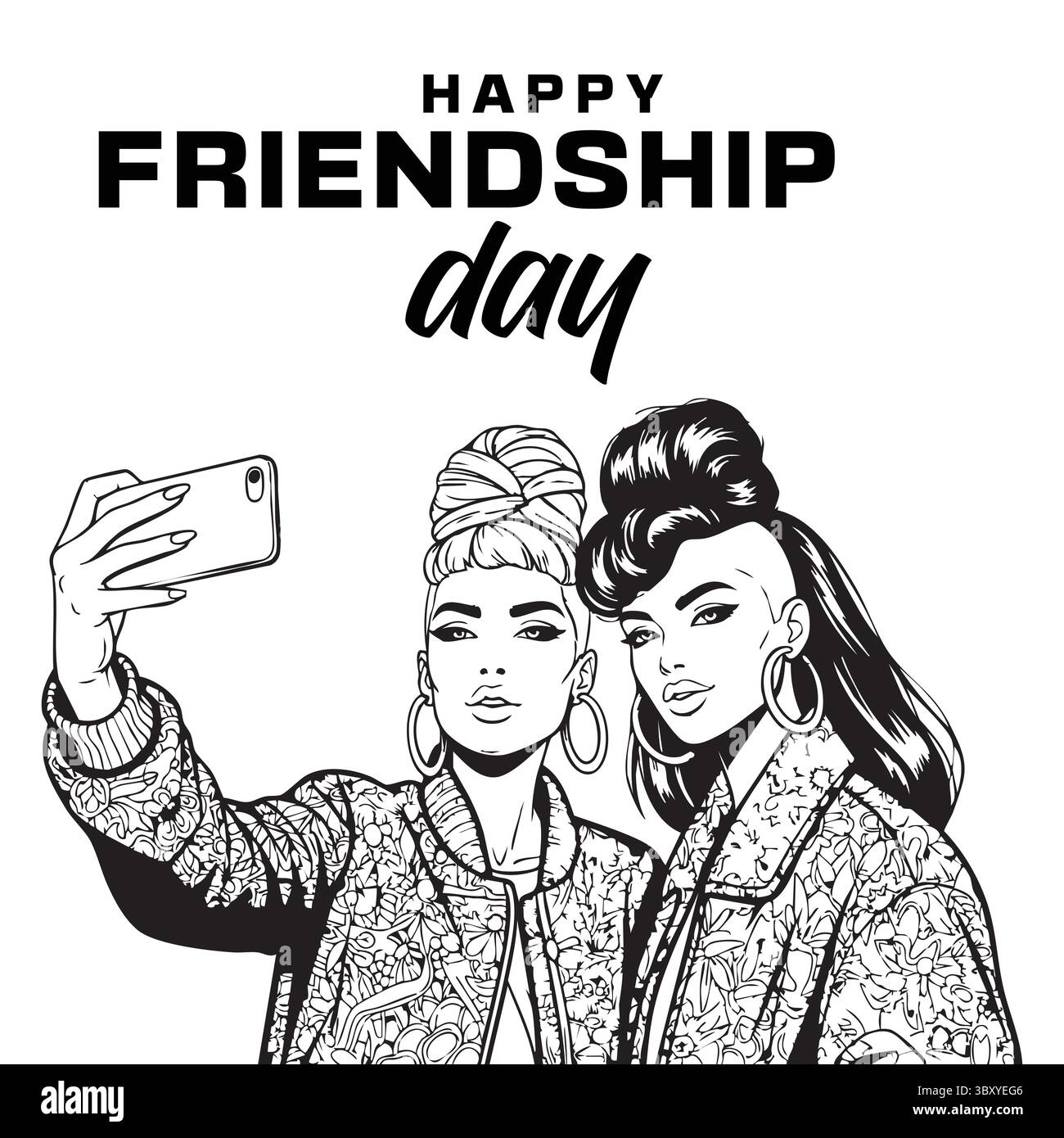 Freundschaftstag Hand gezeichnet Vektor-Illustrationen von besten Freunden umarmen, lachen, zusammen sitzen, Gruppe Freunde Kunstwerke für Karten, Poster, Aufkleber Stock Vektor