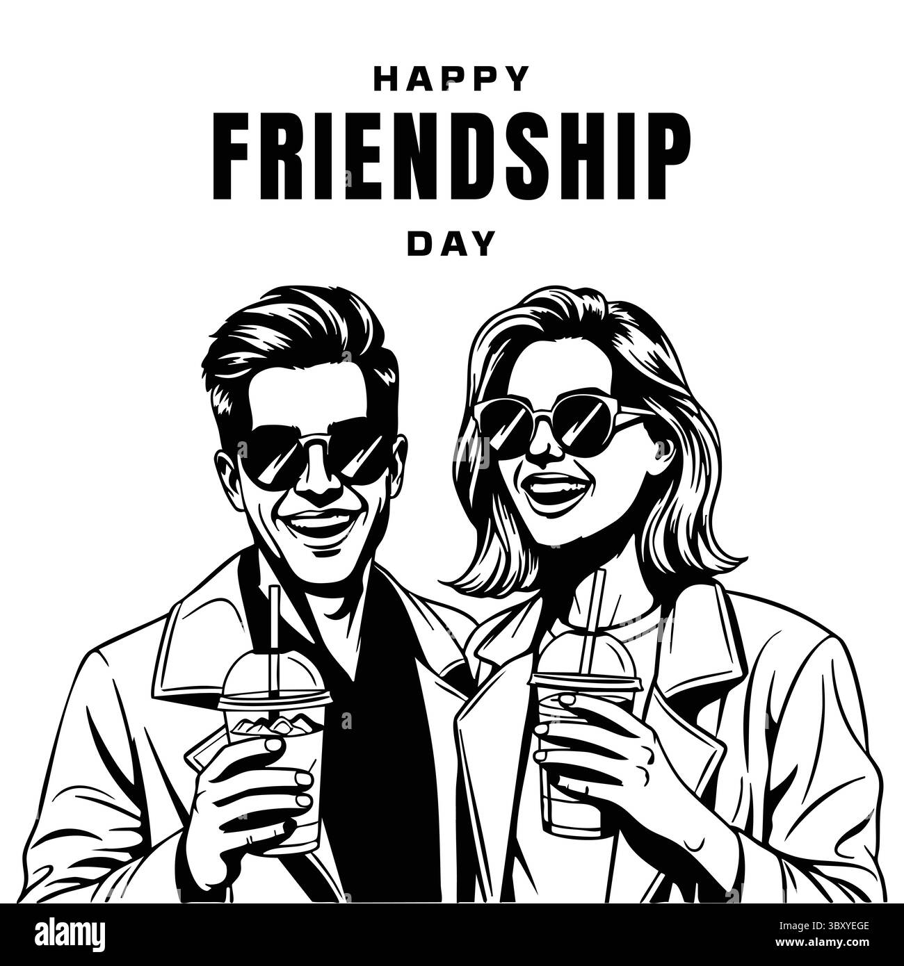 Freundschaftstag Hand gezeichnet Vektor-Illustrationen von besten Freunden umarmen, lachen, zusammen sitzen, Gruppe Freunde Kunstwerke für Karten, Poster, Aufkleber Stock Vektor