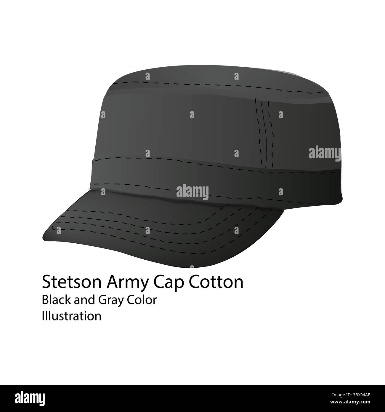 Stetson Army Cap Baumwolle Schwarz und Grau Farbe Illustration Stock Vektor