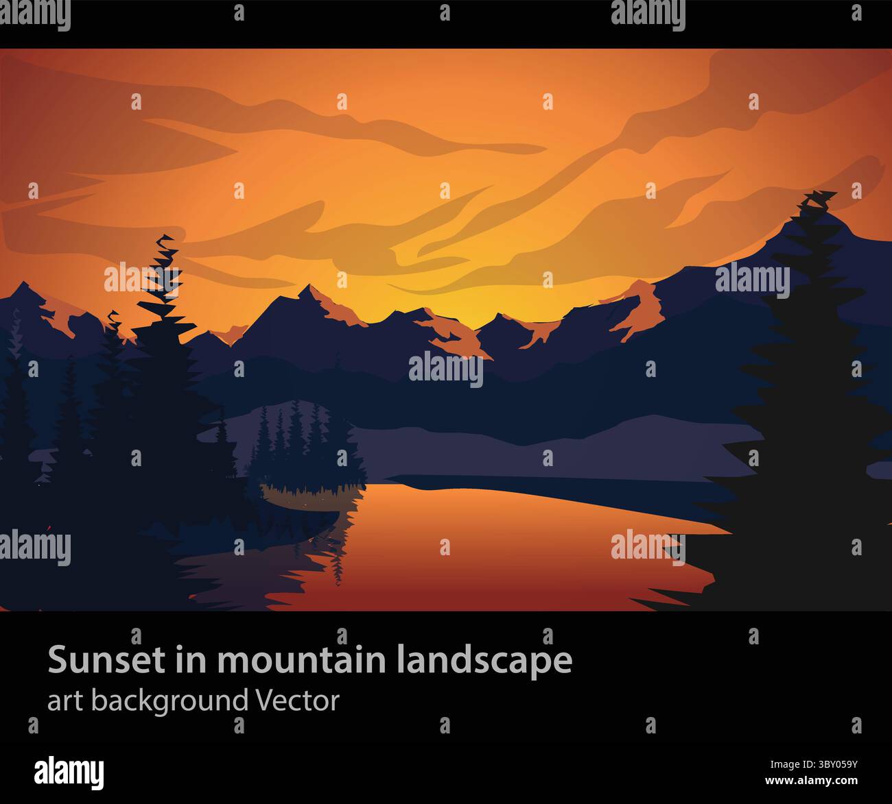 Sonnenuntergang in der Berglandschaft Kunst Hintergrund Vektor Stock Vektor