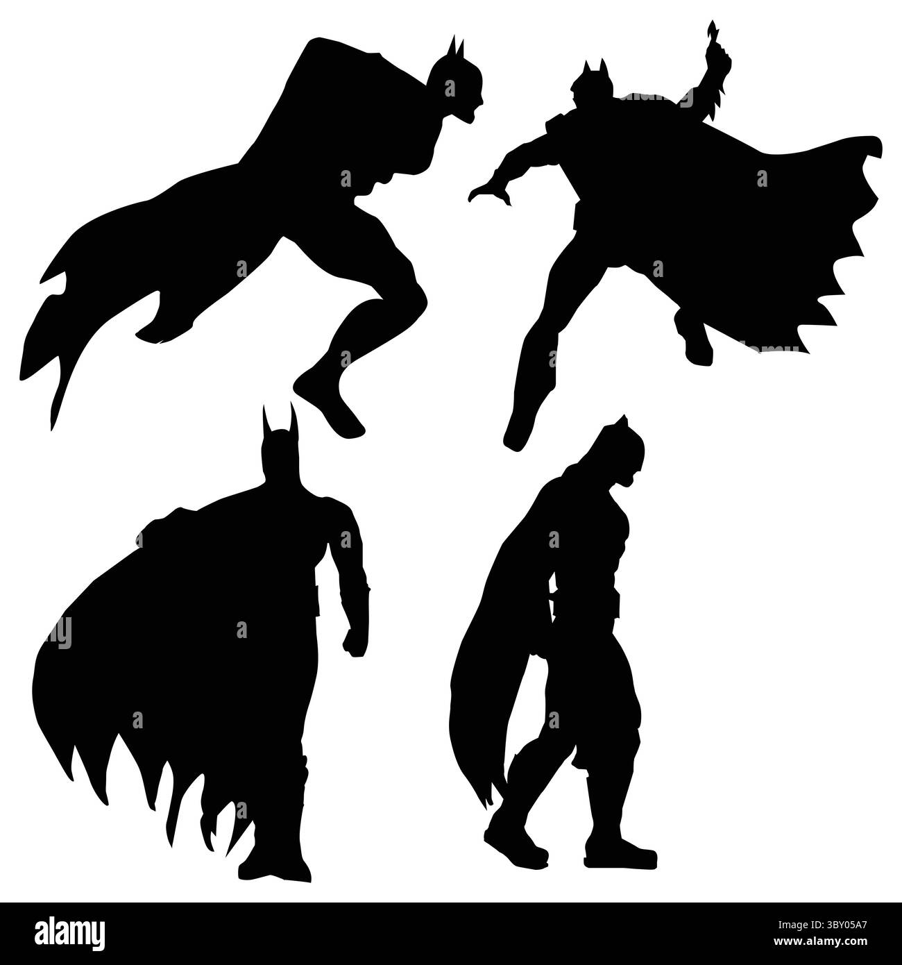 Superhero Silhouette Schwarzer Hintergrund Vol. 6 Stock Vektor