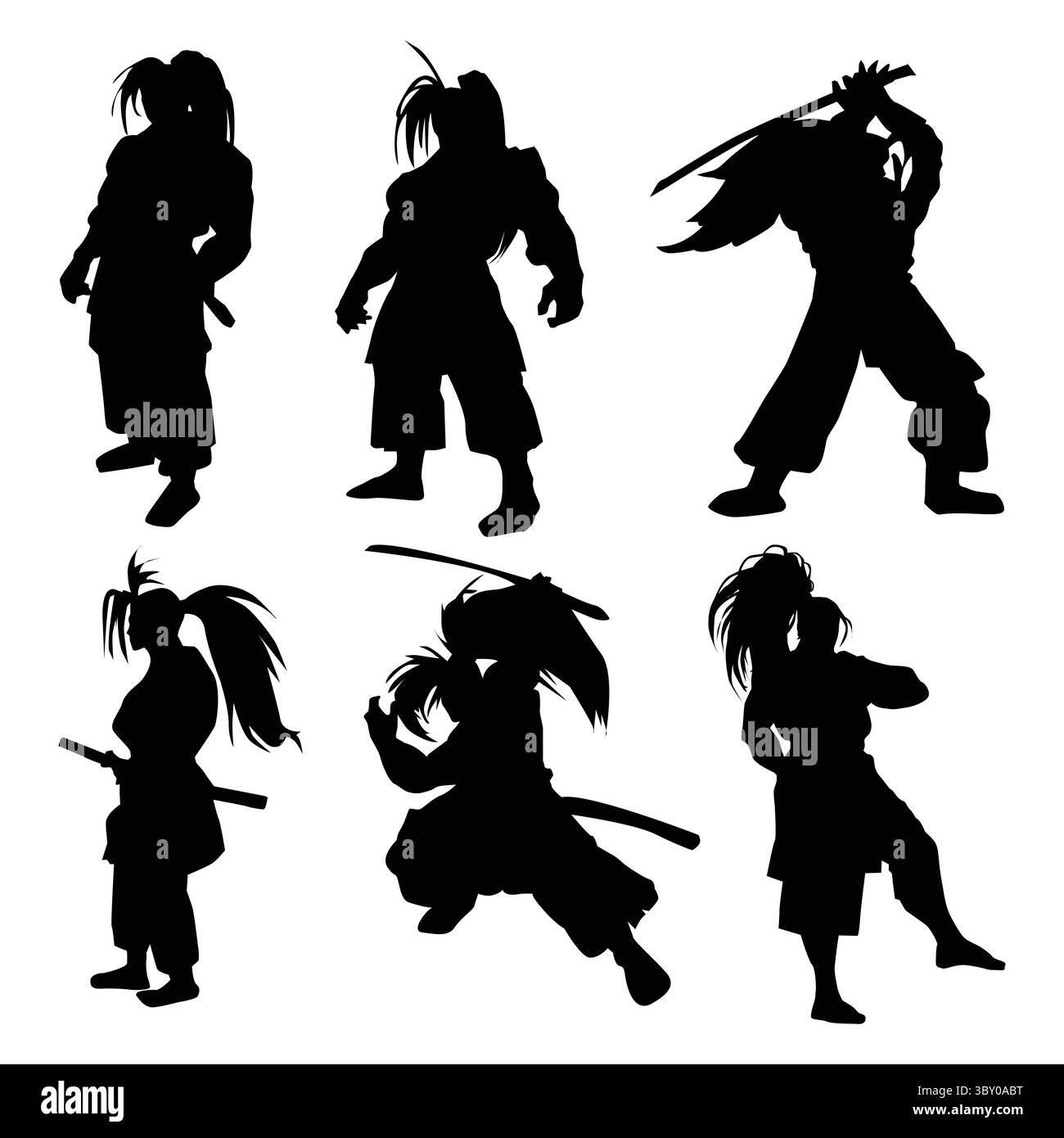 Das Set der Samurai Warriors Silhouette. Krieger der Klingen Vol 01 Stock Vektor
