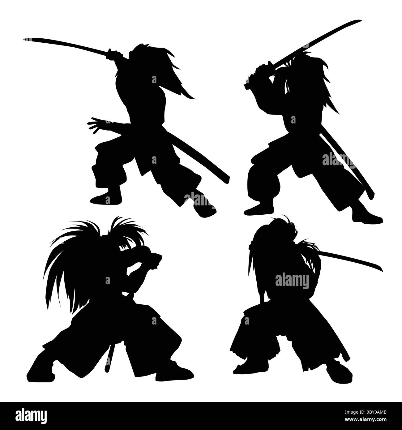 Das Set der Samurai Warriors Silhouette. Krieger der Klingen Vol 02 Stock Vektor