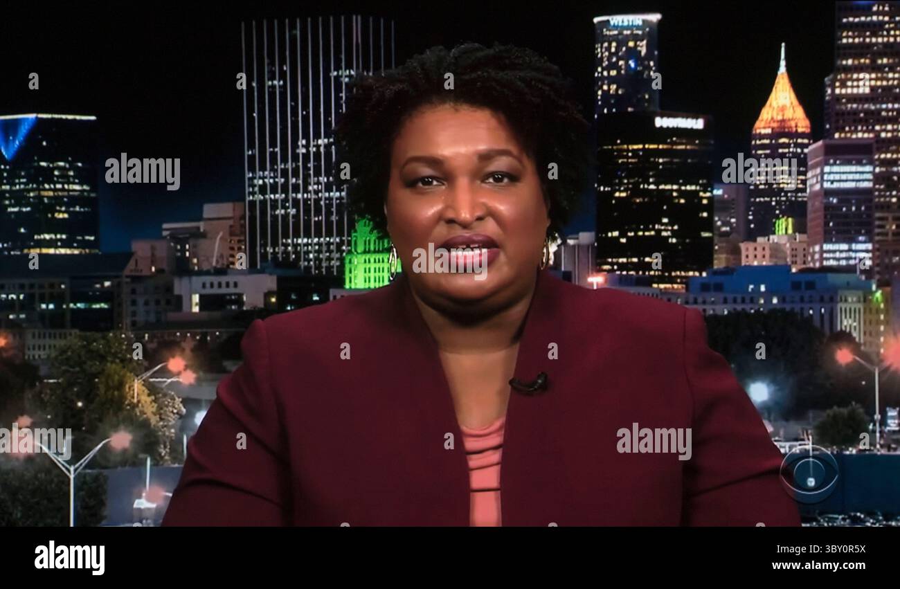 November 2020 - Atlanta, Georgia, USA. - Video Get the CBS 'Late Show' vom 9. November 2020, in der Moderator Stephen Colbert STACEY ABRAMS interviewt, Gründer von Fair Fight, der Organisation, die freie und faire Wahlen in Georgien und im ganzen Land fördert. Abrams wird zugeschrieben, dass er dem designierten Präsidenten Joe Biden bei der Wahl in der letzten Woche geholfen hat, den Staat Georgien zu gewinnen und die beiden amtierenden republikanischen Senatoren unter 50 % zu halten, was am 5. Januar 2021 eine Stichwahl gegen ihre demokratischen Gegner erzwang. (Foto: © CBS/ZUMA Wire) NUR REDAKTIONELLE VERWENDUNG! Nicht für kommerzielle ZWECKE! Stockfoto