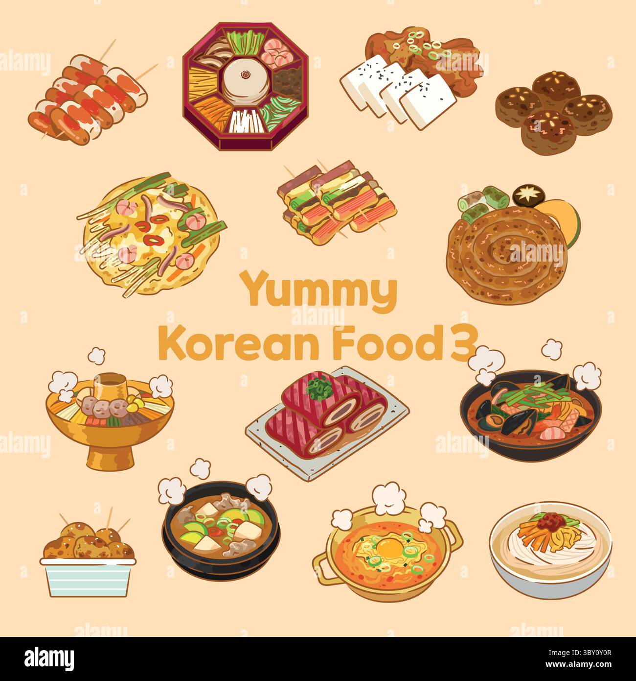 Leckeres koreanisches Essen Illustration 3. Set, Food Vector EPS Stock Vektor