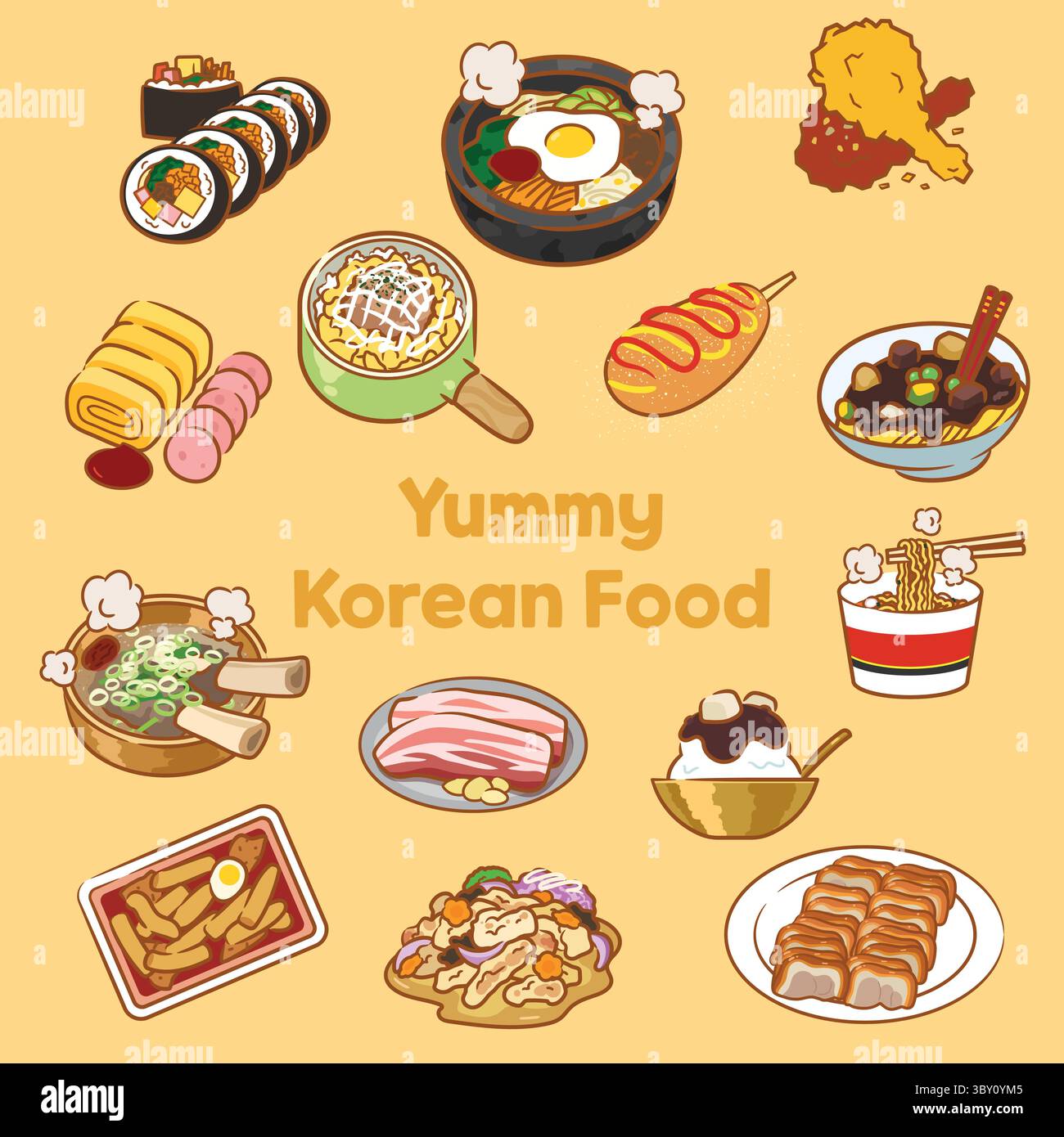 Yummy Korean Food Illustration Set, Food Vector EPS Stock Vektor