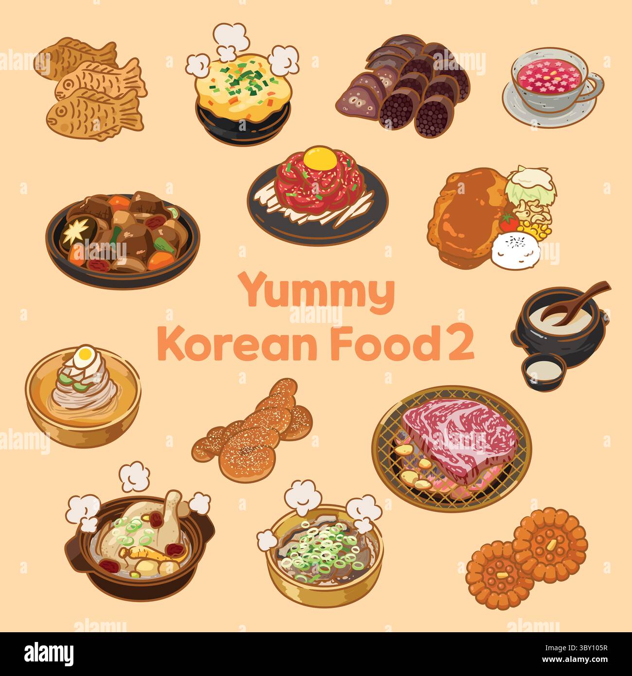 Leckeres koreanisches Essen Illustration 2. Set, Food Vector EPS Stock Vektor