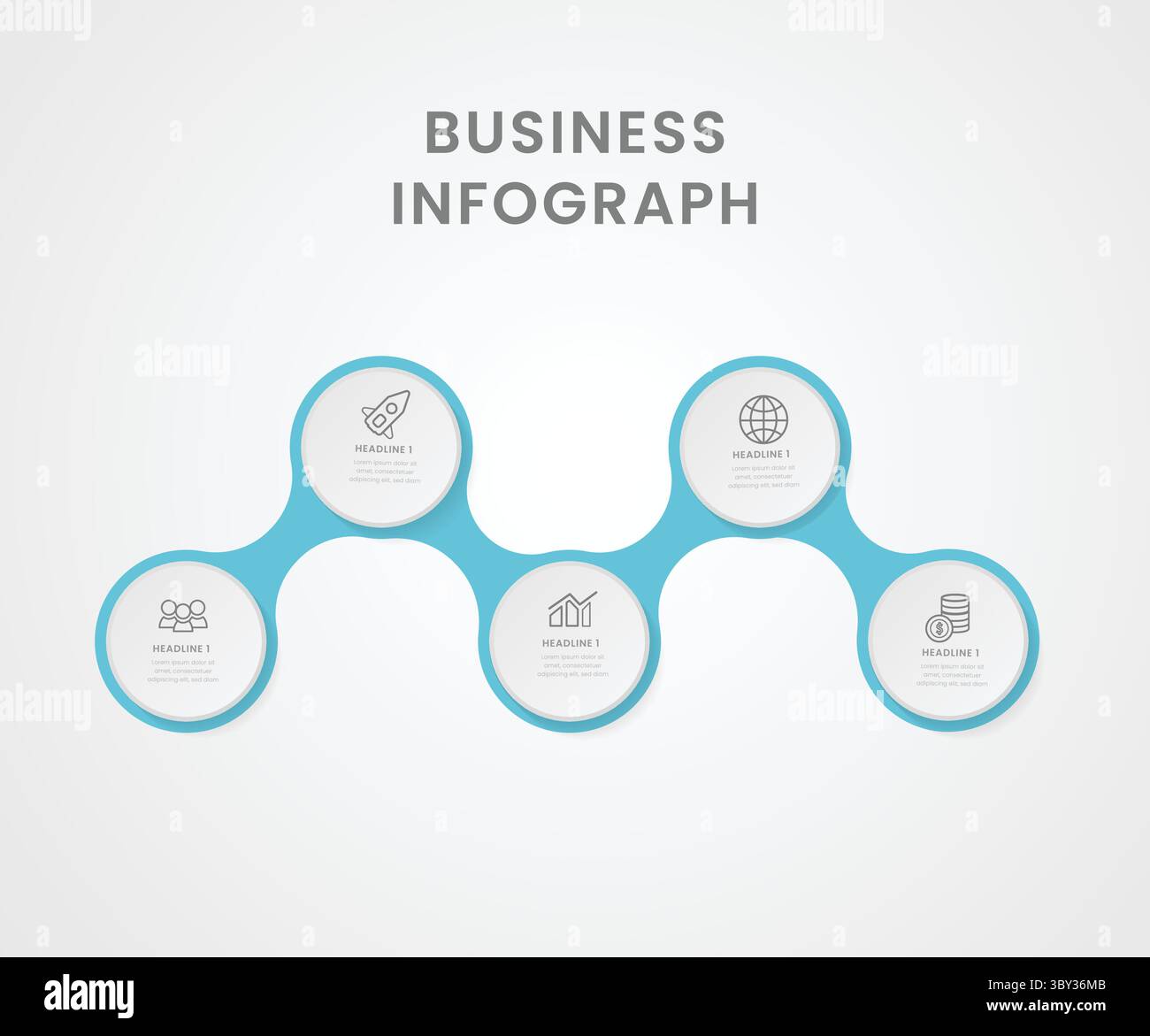 5-Kreis-Meilenstein Business Infogrpah Unternehmenszeitachse Stock Vektor