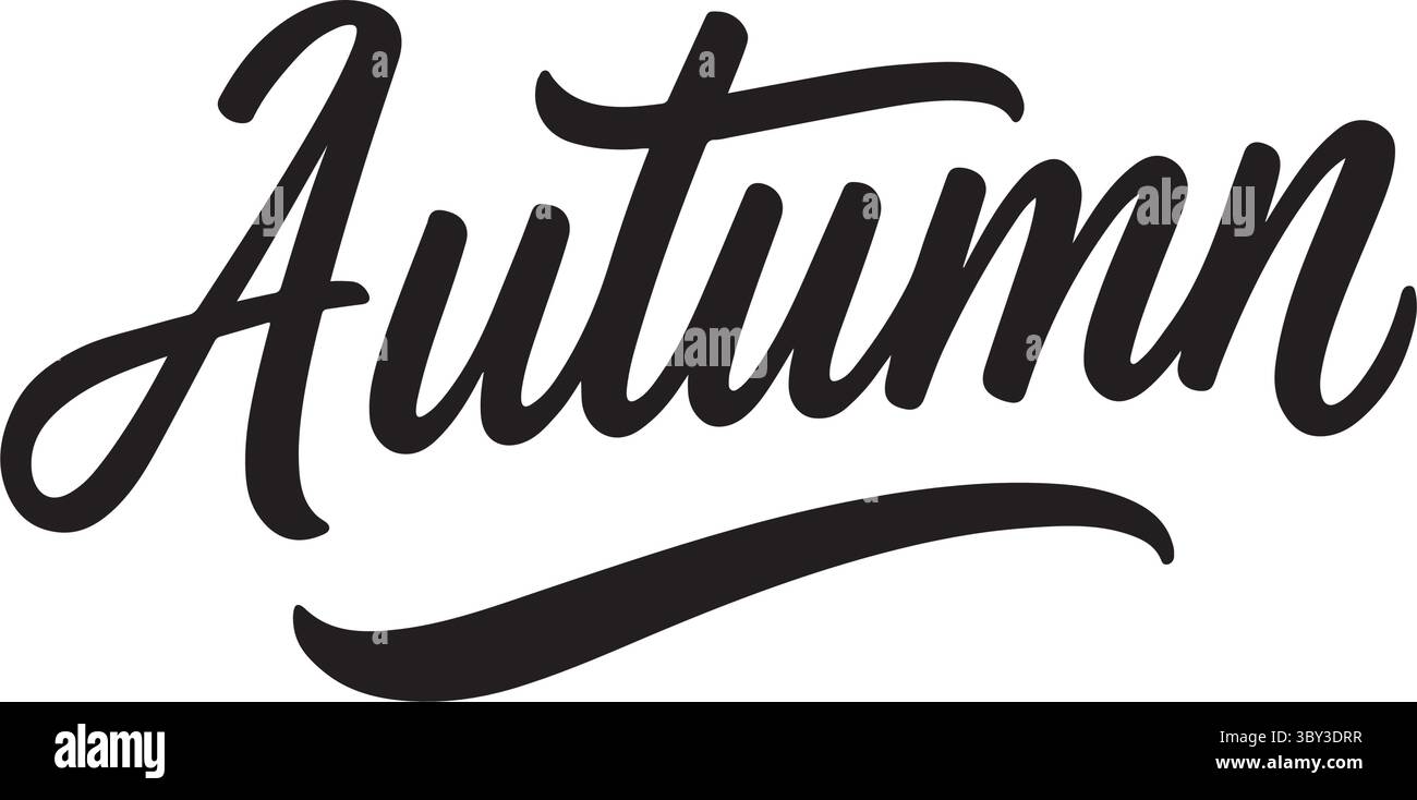 Die stilvolle Schrift unterstreicht das Wort „Herbst“ und fängt das Wesen der Herbstsaison mit einem fließenden, kursiven Stil ein. Perfekt für saisonale Designs oder d Stock Vektor