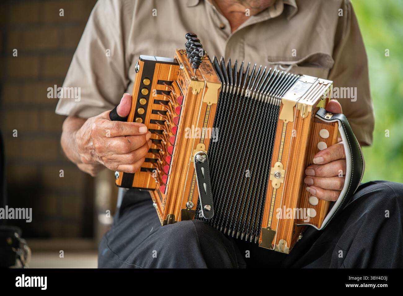9. September 2021, Church Creek, Maryland, USA: Marc Savoy spielt ein Akkordeon, das er gemacht hat (Credit Image: © Edwin Remsberg/VW Pics via ZUMA Press Wire) Stockfoto