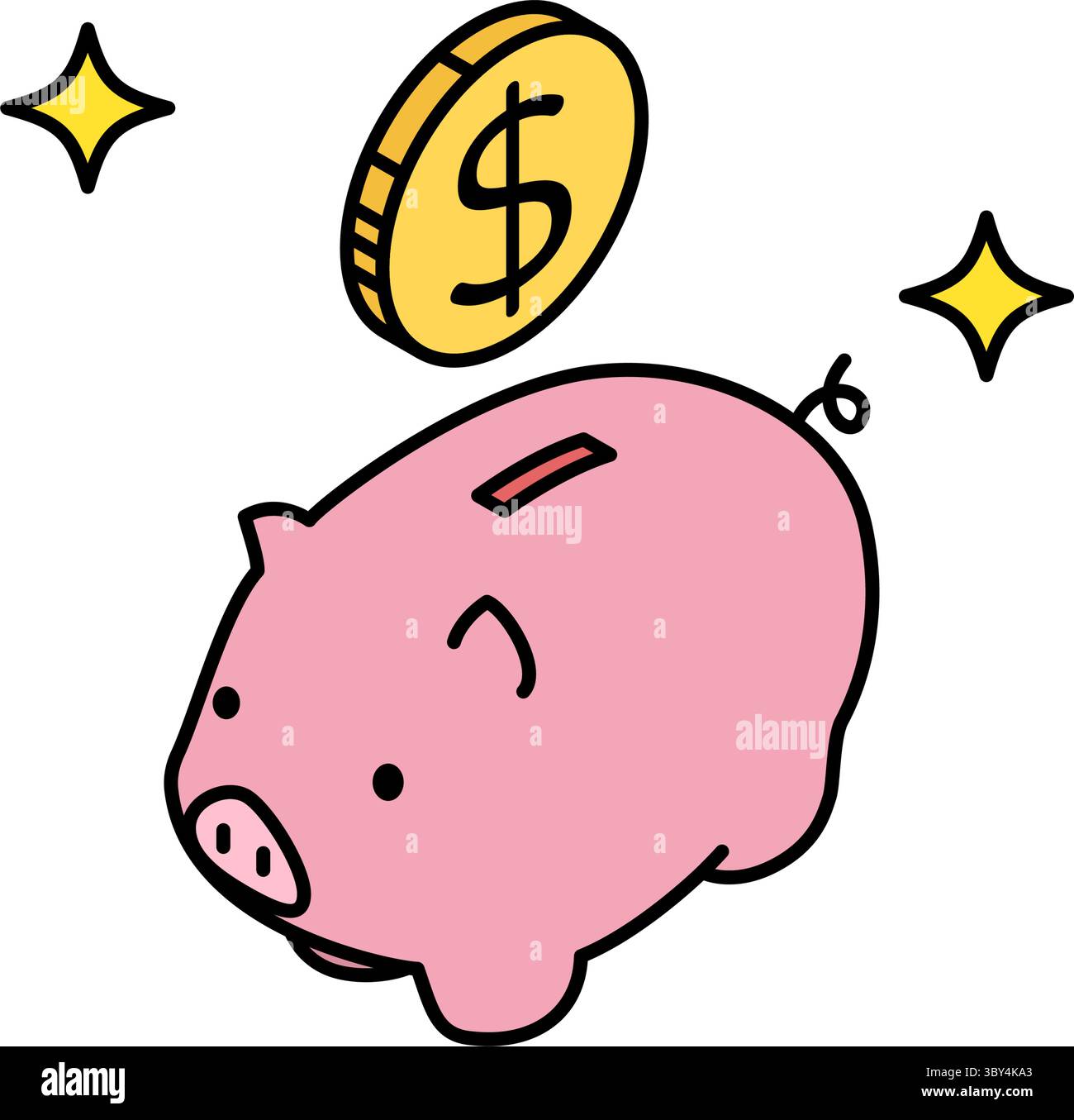 Sparkasse und Dollarmünze einfache Linienzeichnung Symbol, isometrische Illustration des Sparens und der persönlichen Finanzen, Vektorillustration Stock Vektor