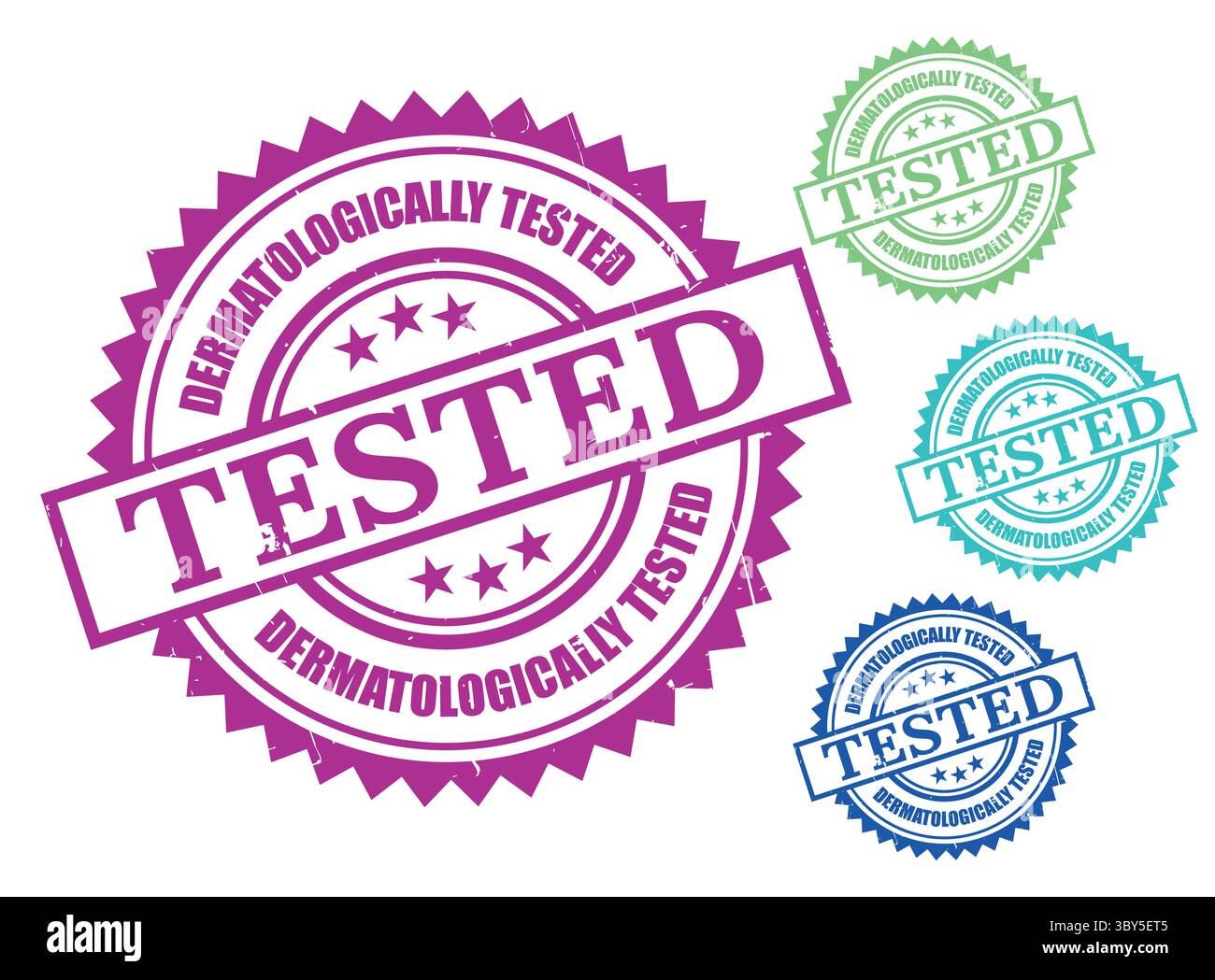 Ein dermatologisch getestetes Etikettenpaket mit Grunge Rubber Sensitive Skin Produktstempel Stock Vektor
