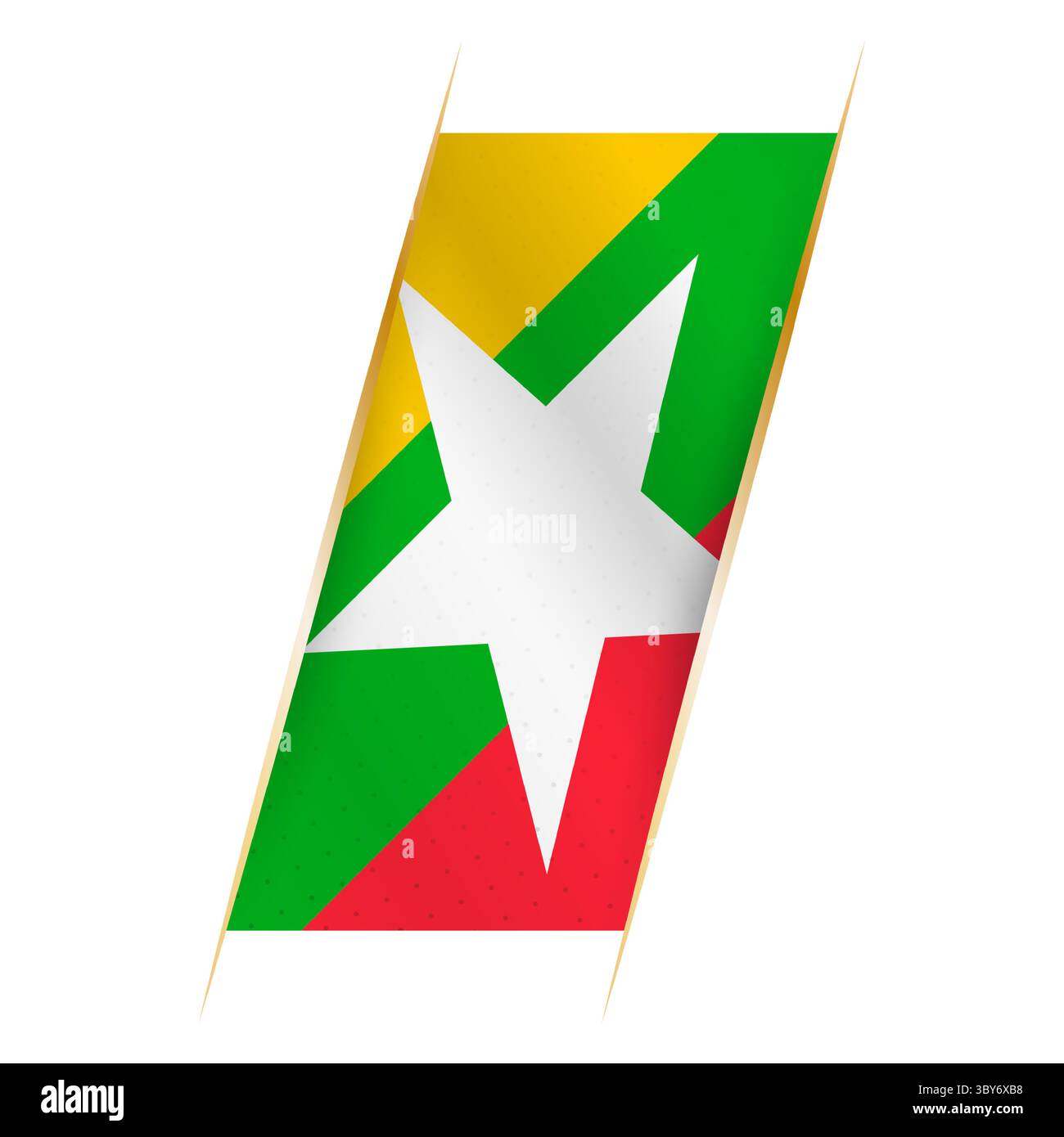 Myanmar-Flagge in Form eines Banners mit wehendem Effekt und Schatten. Modernes Vektordesign. Stock Vektor