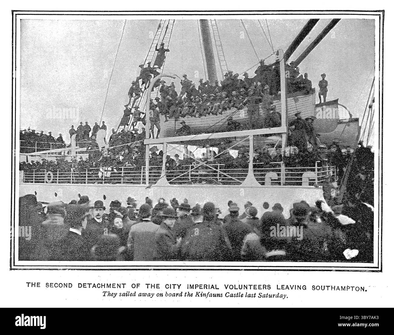 Militärgeschichte, Zweiter Burenkrieg, City Imperial Volunteers auf einem Truppenschiff von Southampton nach Südafrika, auf Kinfauns Castle, 1900 Stockfoto