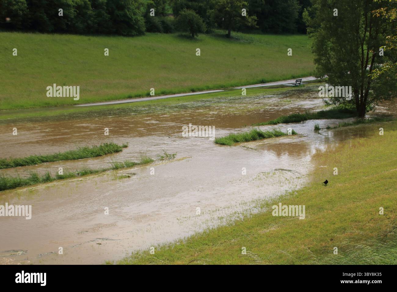 Hochwasser nach starkem Regen in Heckengäu bei Weissach Stockfoto