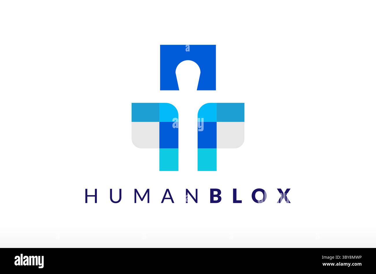 Digital Human Blox Logo Design, Digital Data Logo, Data Human Logo, People Technology Logo Fast Human People mit Box Logo Vektor Symbol Stock Vektor