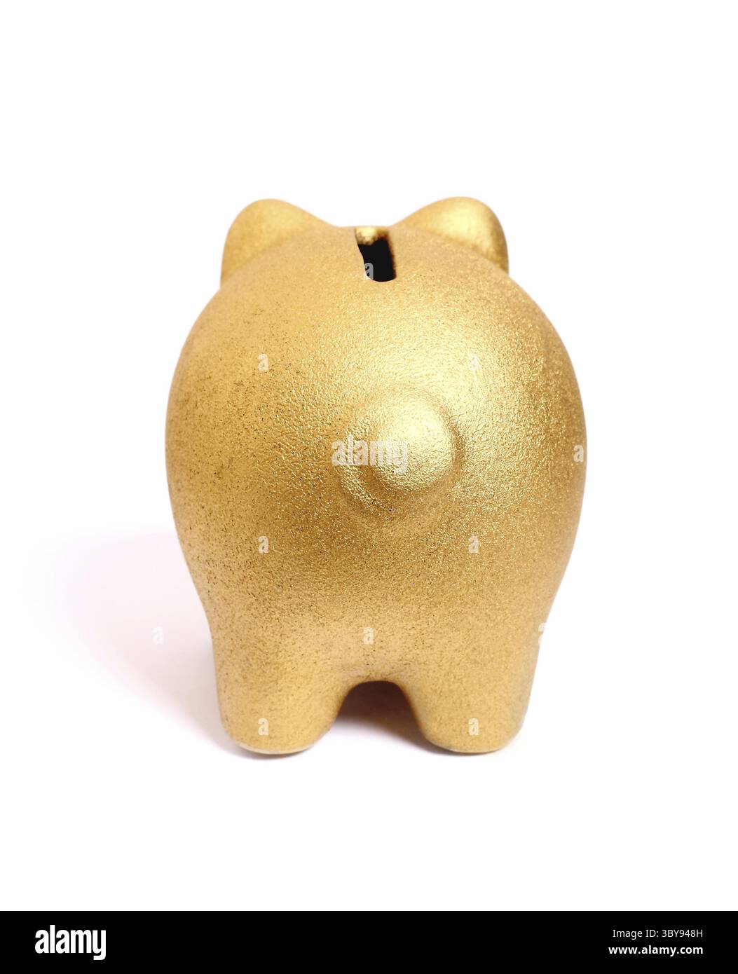 Goldene Sparschwein von hinten, isoliert Stockfoto