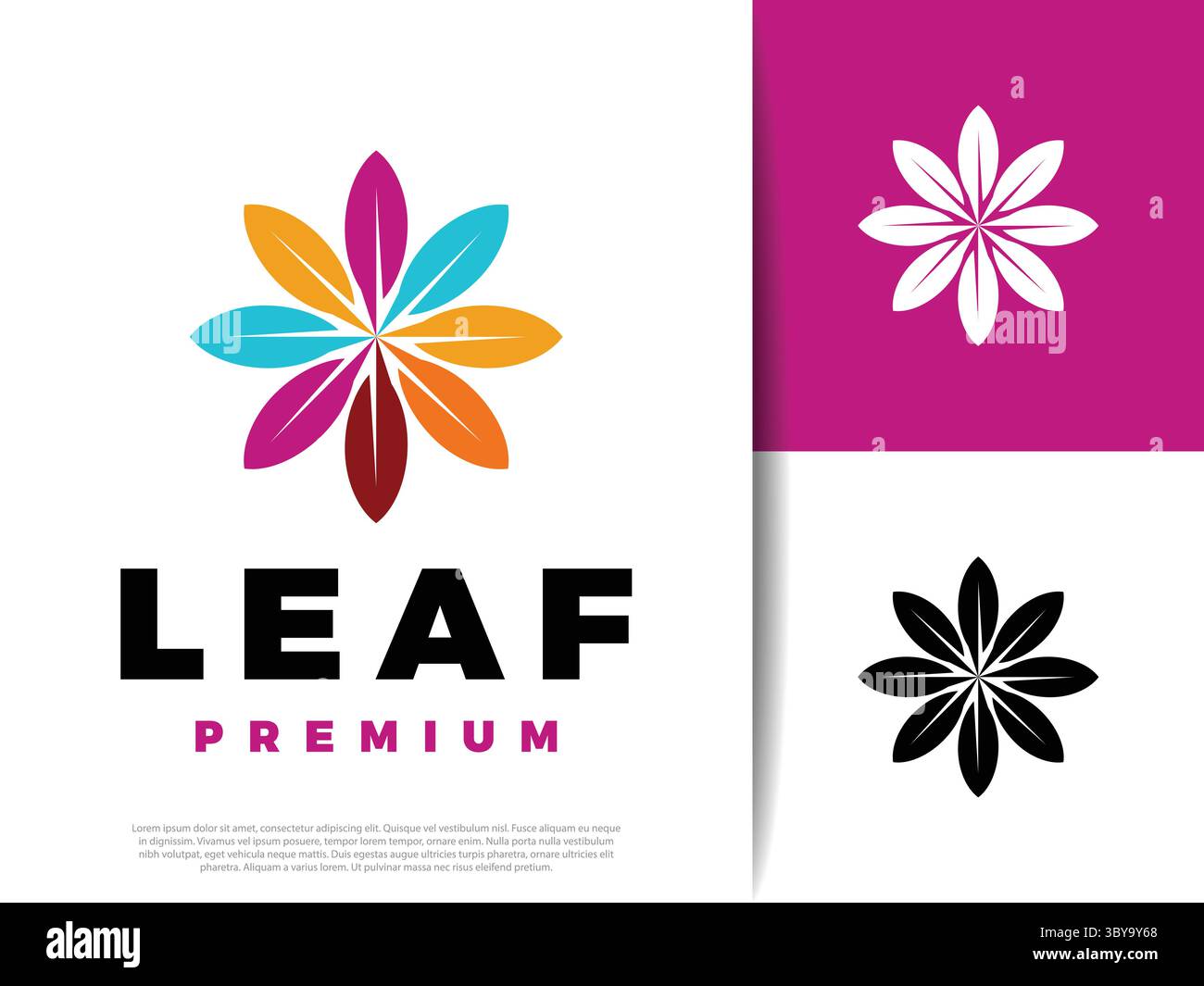 Vektorillustration eines bunten Blattsymbols in leuchtenden Farben. Perfekt für umweltfreundliches, biologisches, botanisches, Wellness-, Natur-Branding, und moderne nat Stock Vektor