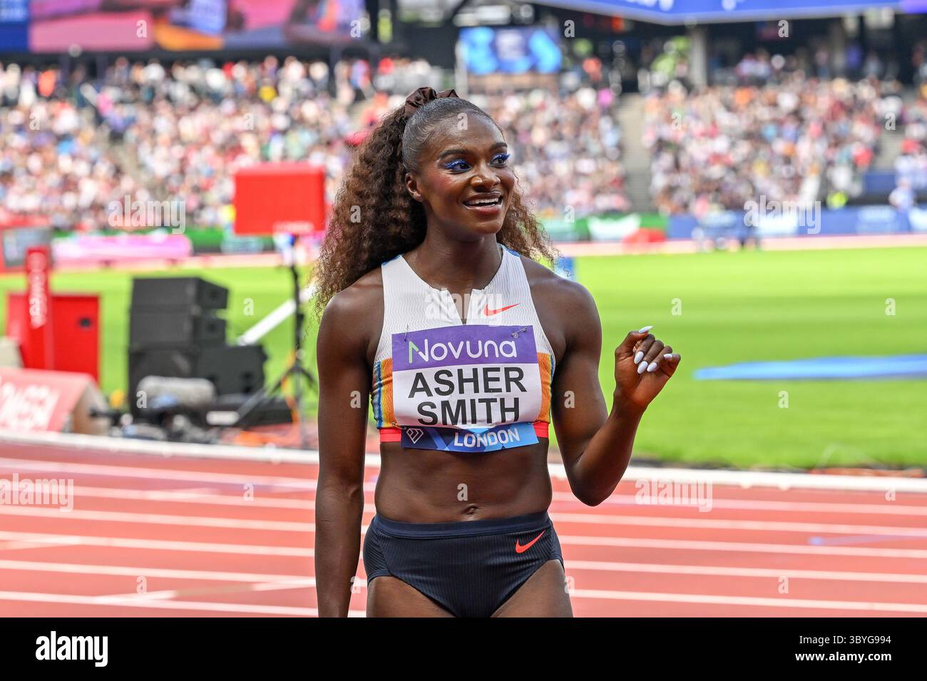 London, Großbritannien. Juli 2025. Dina ASHER-SMITH belegte den 2. Platz in den 200 m langen Frauen während des Novuna London Athletics Meet 2025, Teil der Wanda Diamond League im London Stadium, Queen Elizabeth Park, London. Quelle: LFP/Alamy Live News Stockfoto