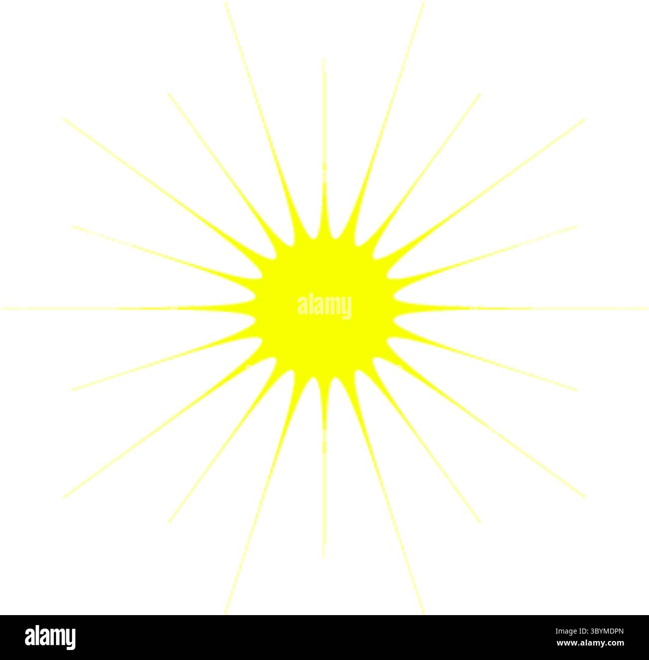 Hellgelbe Sonne, die auf weißem Hintergrund leuchtet Stock Vektor