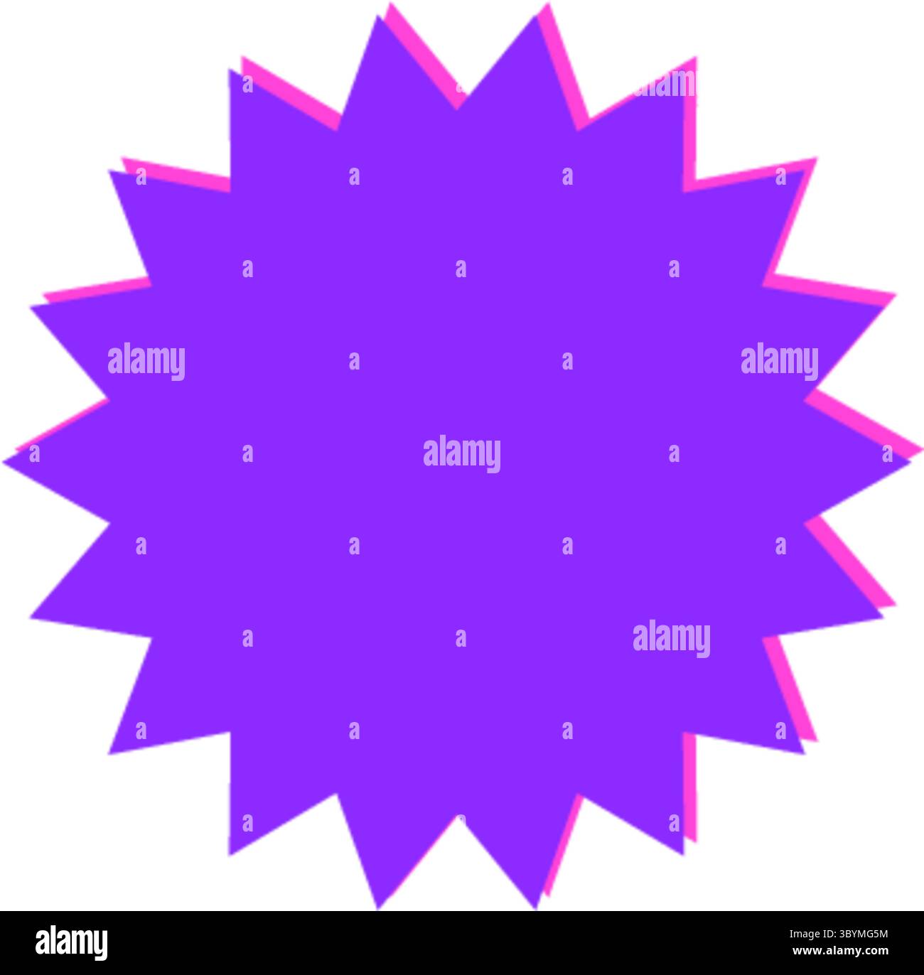 Eine helle violette, stachelige Starburst-Form mit einem sauberen weißen Hintergrund. Die Form weist viele spitze Strahlen auf, die nach außen strahlen. Stock Vektor