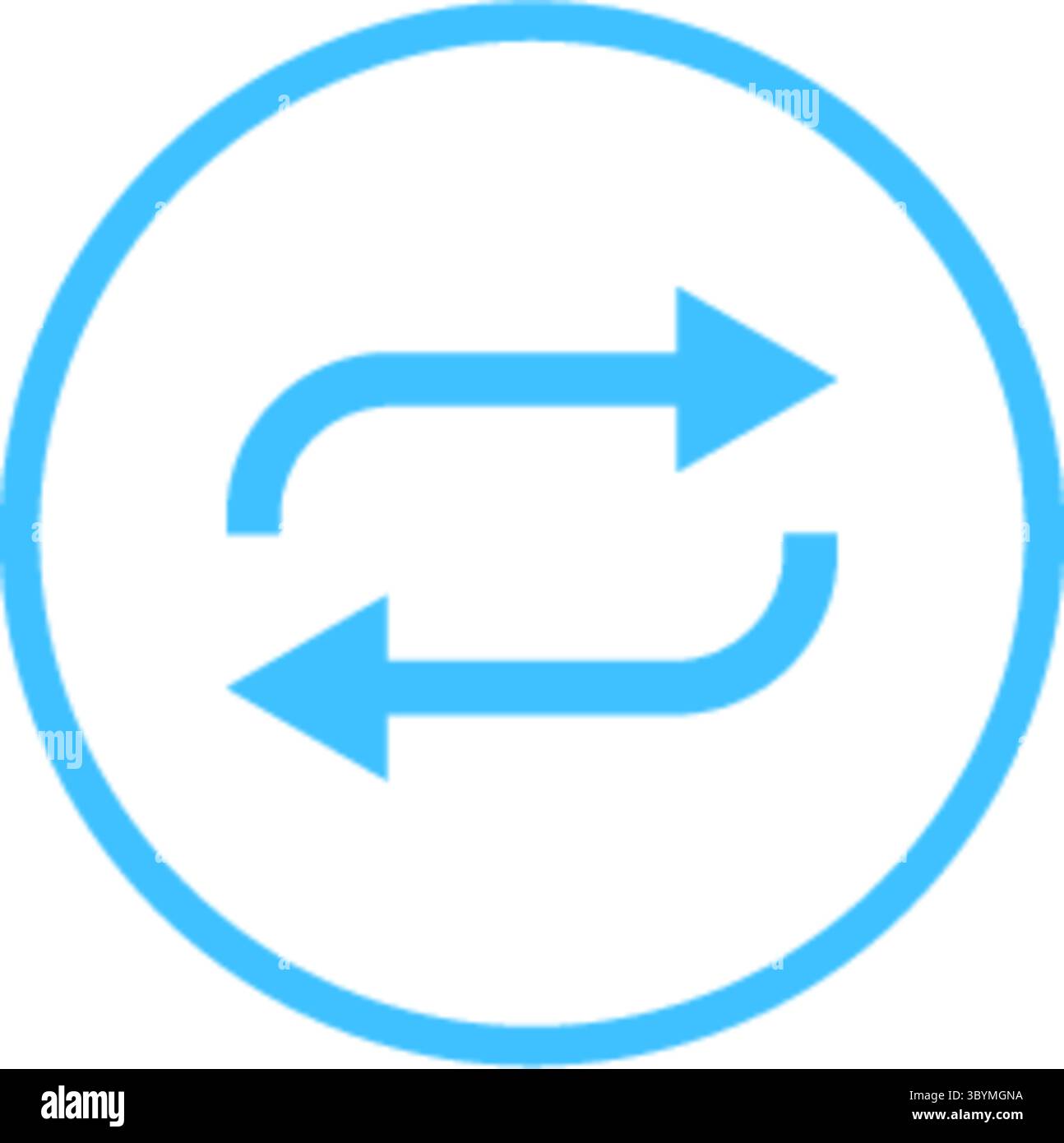 Ein einfaches, klares blaues Symbol mit zwei geschwungenen Pfeilen, die eine kreisförmige Schleife bilden und die Erneuerung, Wiederholung oder Austausch symbolisieren. Stock Vektor