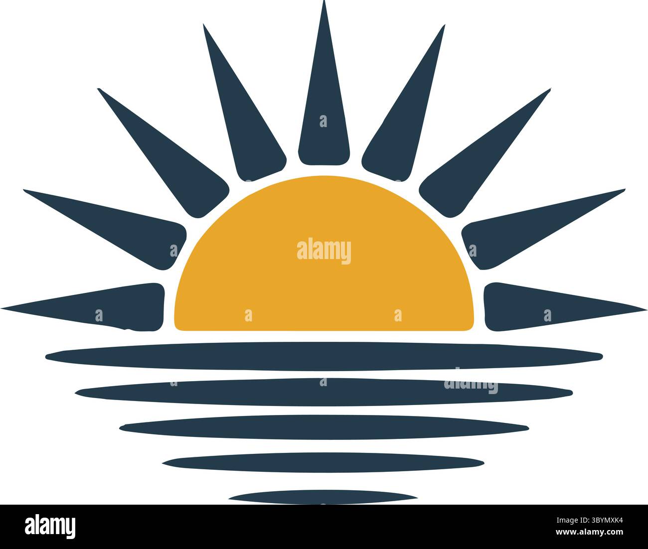 Ein Logo-Design mit einer stilisierten, sonnenaufgehenden Silhouette Vektor-Kunst-Illustration mit weißem Hintergrund Stock Vektor