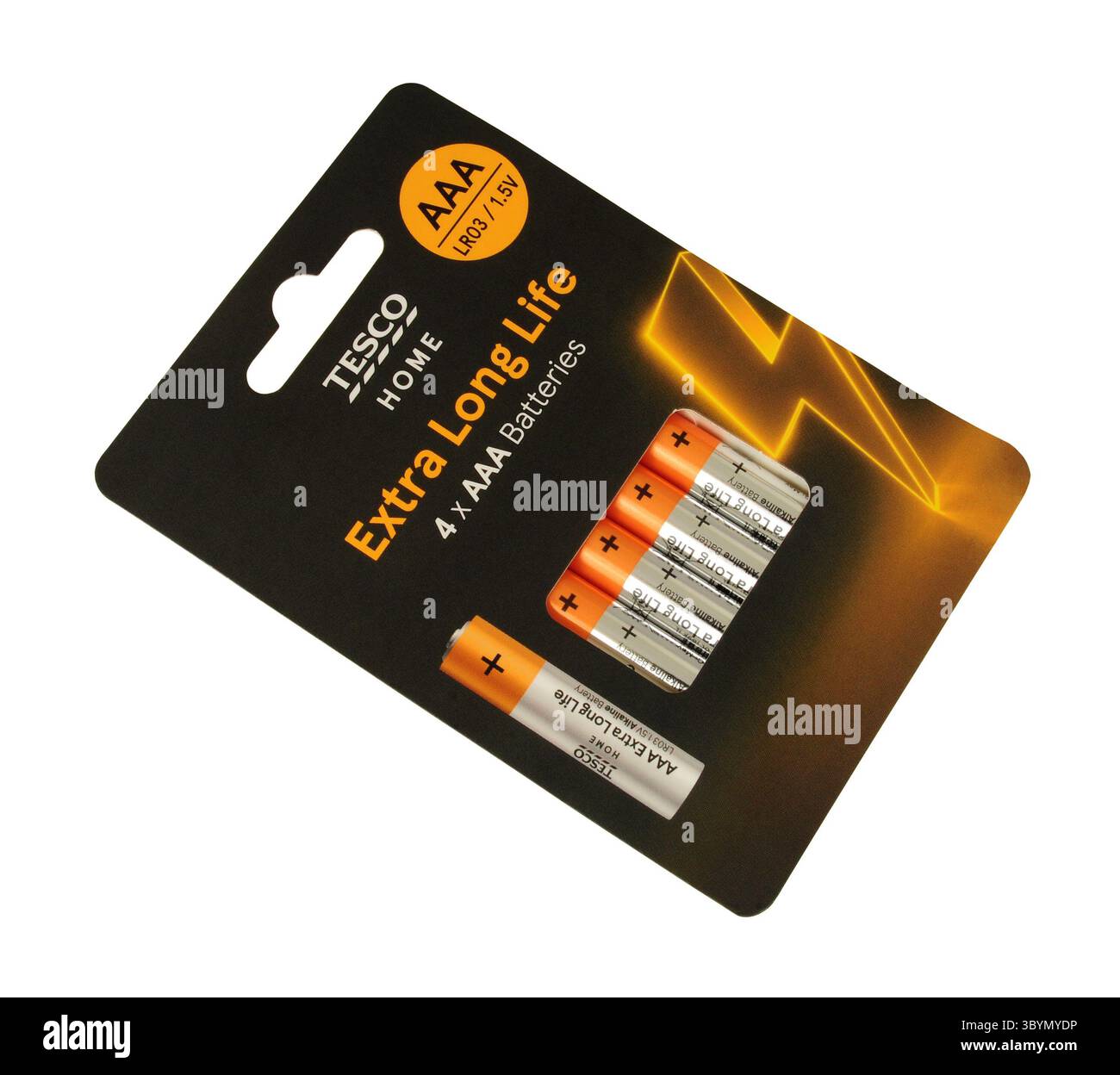 Tesco AAA Alkali-Batterien mit extra langer Lebensdauer, Viererpack Stockfoto