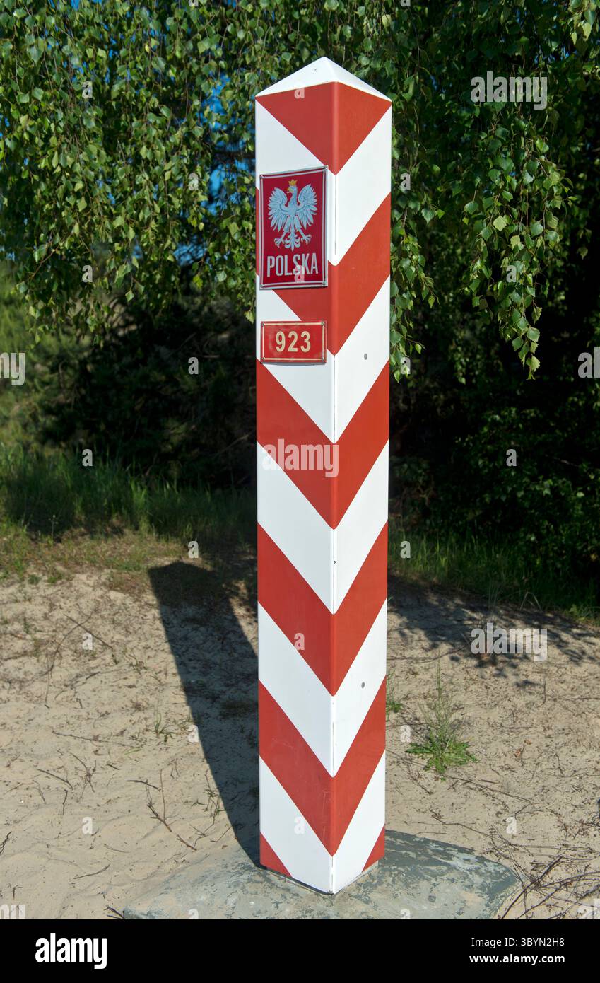 Grenzposten der Republik Polen an der deutsch-polnischen Grenze bei Ahlbeck, Insel Usedom, Mecklenburg-Vorpommern, Deutschland Stockfoto
