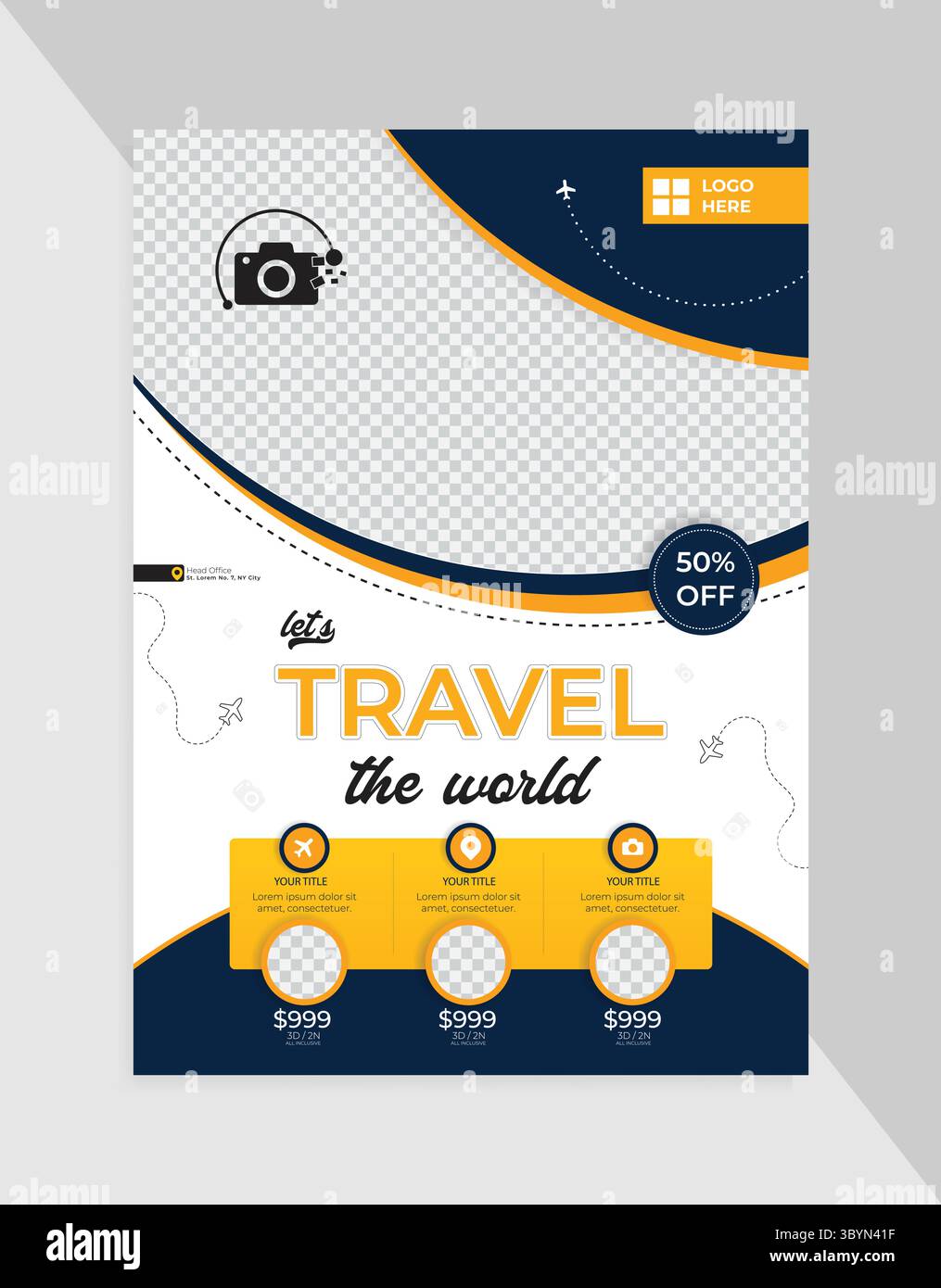 Design-Layout für Reiseplakate oder Flyer-Broschüren Stock Vektor