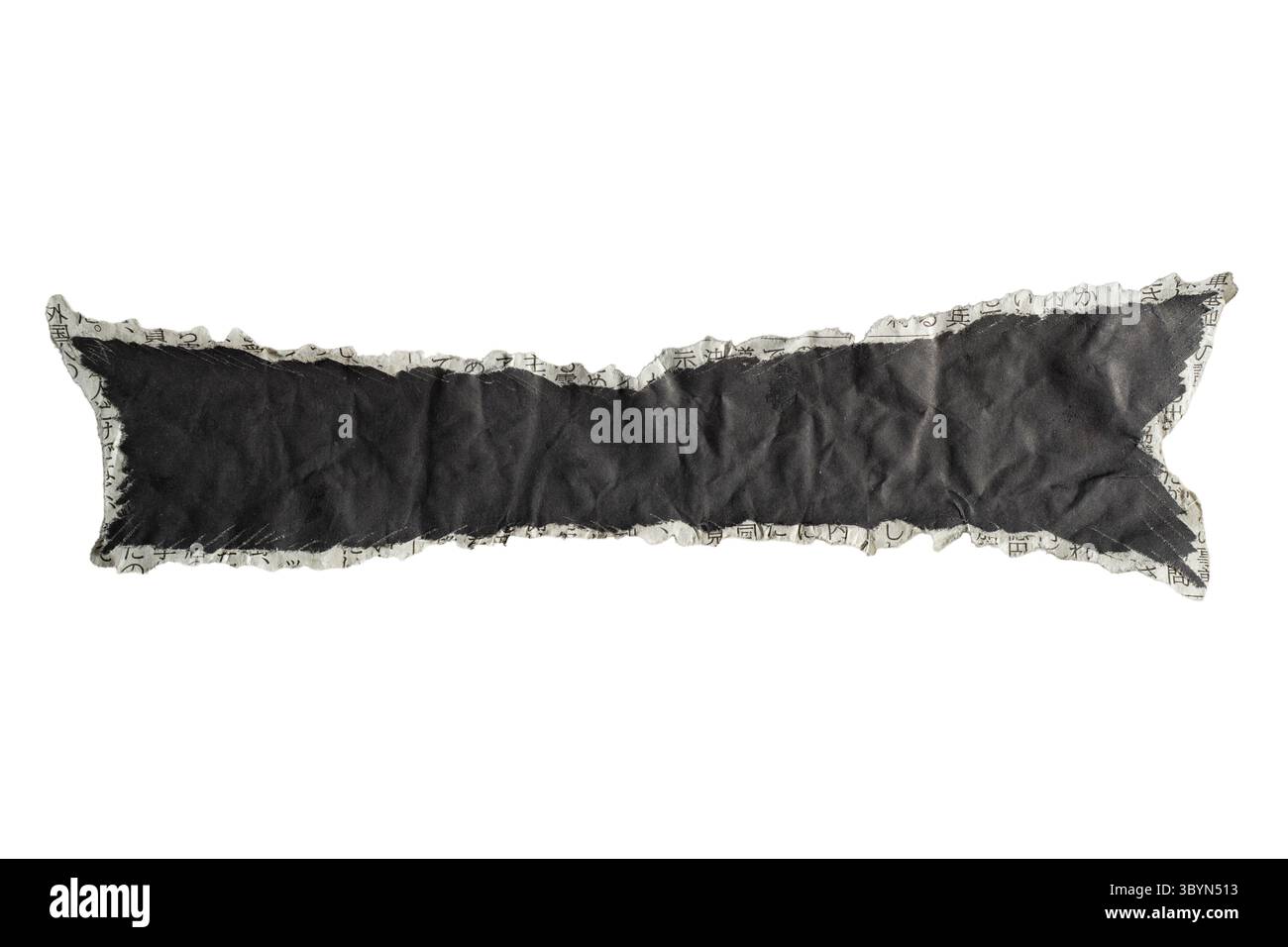 Manga Speech Bubble aus zerrissener schwarzer japanischer Zeitung isoliert auf weißem Hintergrund mit Schneidepfad Stockfoto