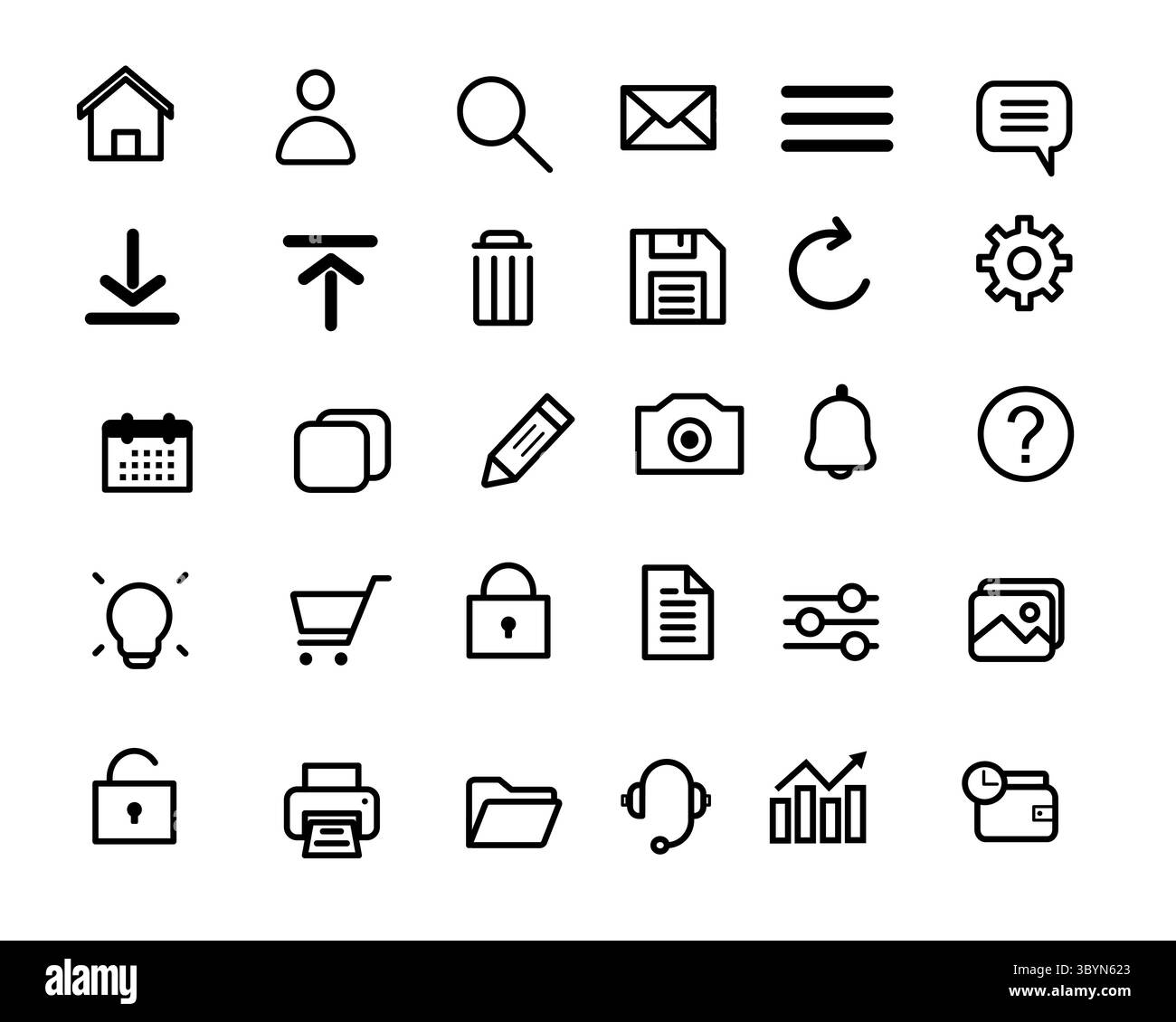 Symbolset Navigation, Kommunikation und Dienstprogramme Symbole, Benutzeroberfläche Web Vector Liniengrafik Outline Style Stock Vektor