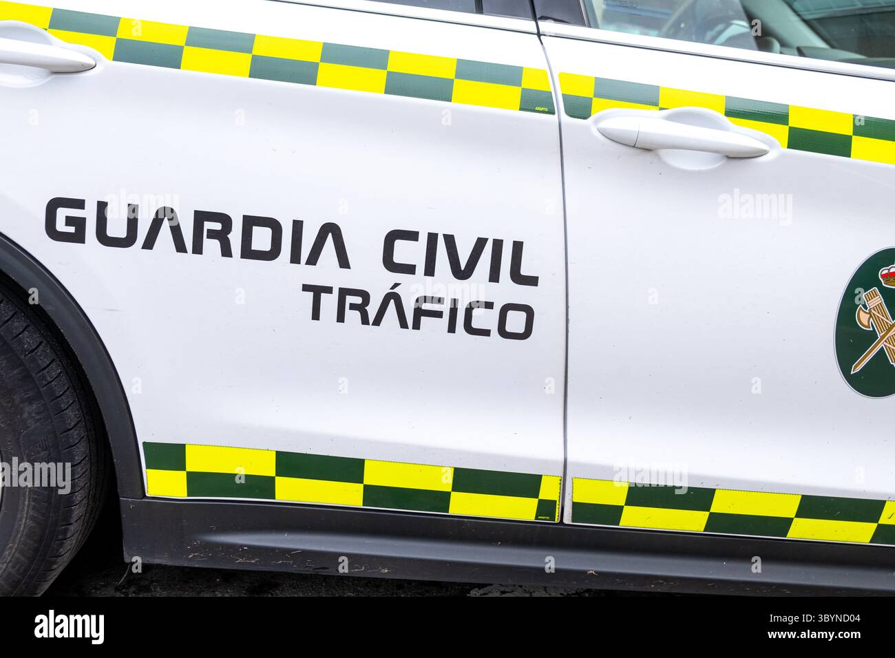 Tür eines Autos der guardia Civil de Trafico, spanische Verkehrspolizei, Strafverfolgungsbehörden Stockfoto