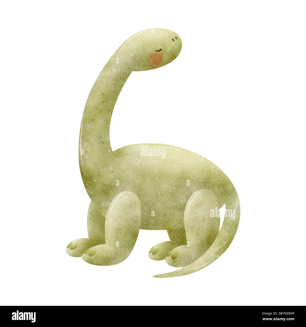 Dinosaurier mit langem Hals Mamenchisaurus tierische Farbe. Aquarellillustration im Kinderstil handgezeichnet. Süßer Dino auf isoliertem Hintergrund Stockfoto