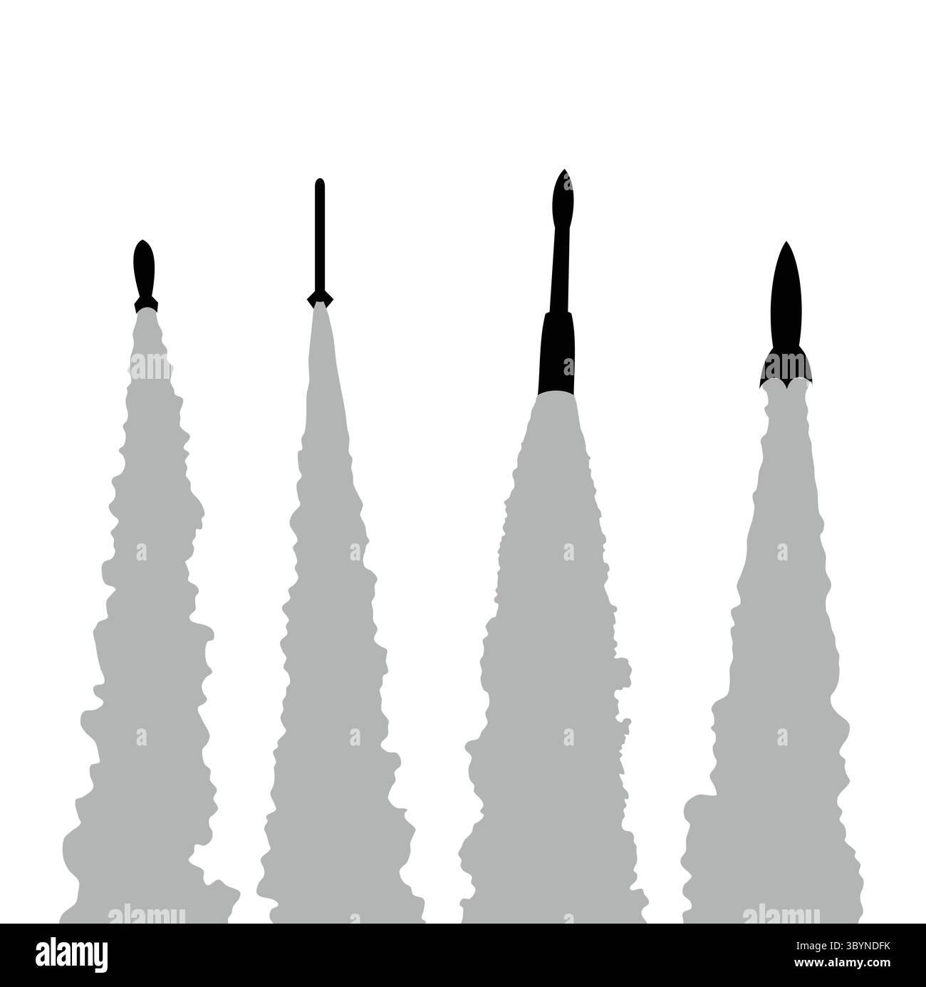 Die Silhouetten des Raketenstarts bekämpfen. Stock Vektor