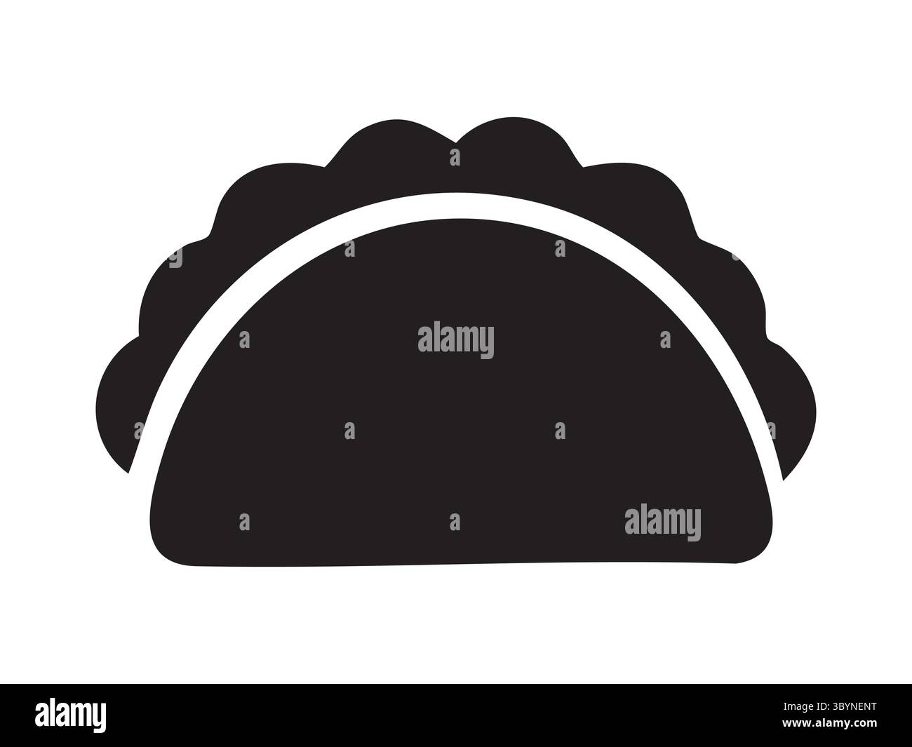 Schwarze Silhouette von Taco mit Füllung isoliert auf weißem Hintergrund, grafische Illustration. Konzept von mexikanischem Fast Food, traditionellem Snack, Street Food Stock Vektor