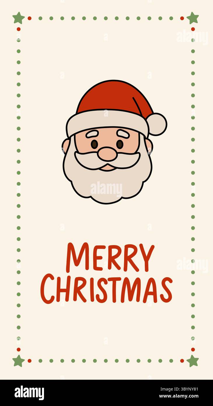 Nette Vektor Santa Claus Illustration mit Schnurrbart und rotem Hut, handgezeichnetem Text und dekorativer Rand. Perfekt für festliche Postkarten, saisonal Stock Vektor