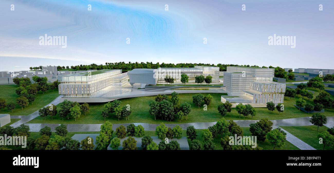 3D-Gebäude des Einkaufszentrums von außen Stockfoto