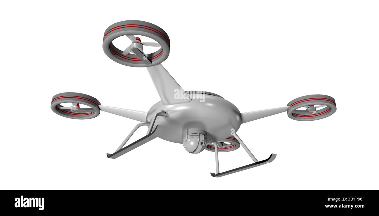 Drohne, weiß, Hubschrauber, Überwachung, Spionage, Fotografie, Kamera, Rotor, professionell, kabellos, Fernbedienung, Fliegen, leise, Luftfahrt, Hobby, p Stockfoto