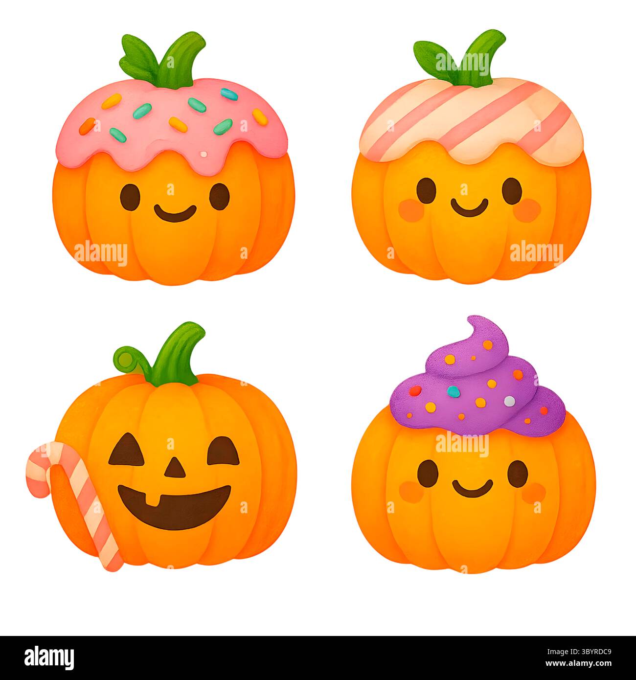 Handgemaltes Halloween-Clipart – niedliche Geister, Requisiten und gruselige Objekte im Aquarellstil Stockfoto