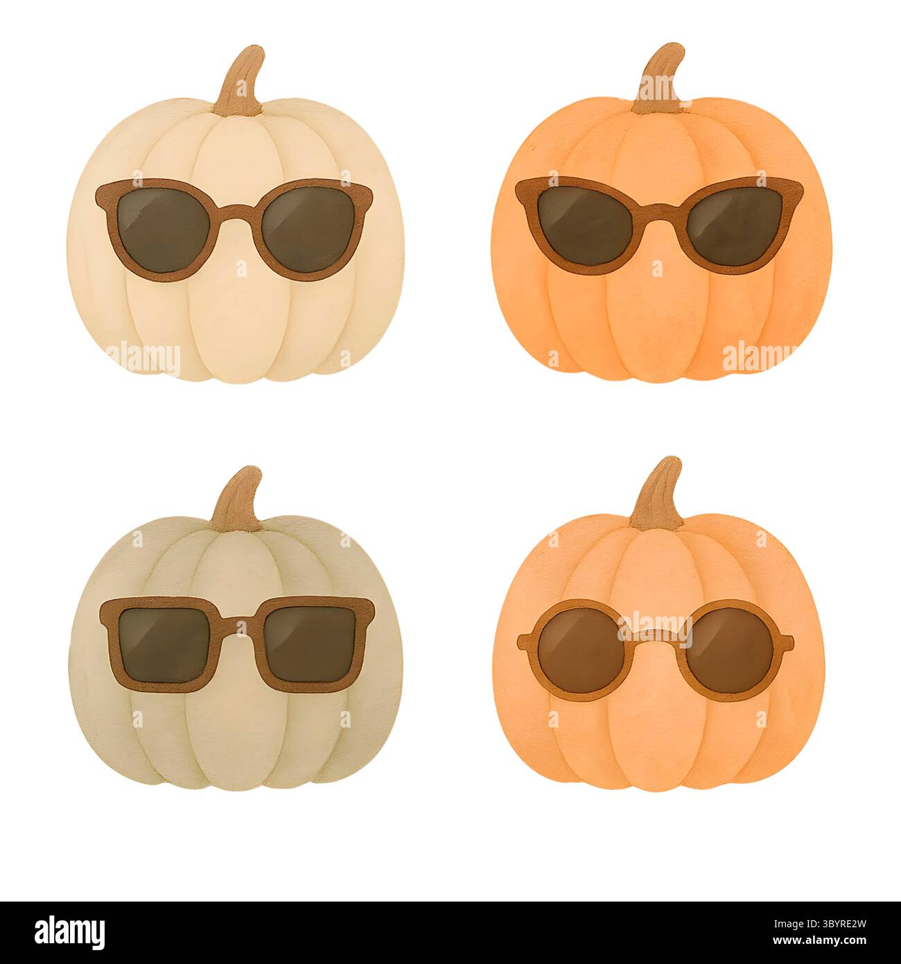 Handgemaltes Halloween-Clipart – niedliche Geister, Requisiten und gruselige Objekte im Aquarellstil Stockfoto