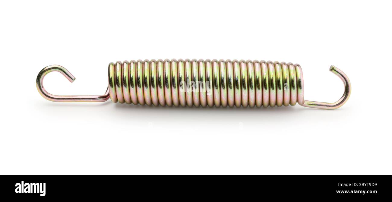 Neue Metallfeder isoliert auf weiß. Stockfoto