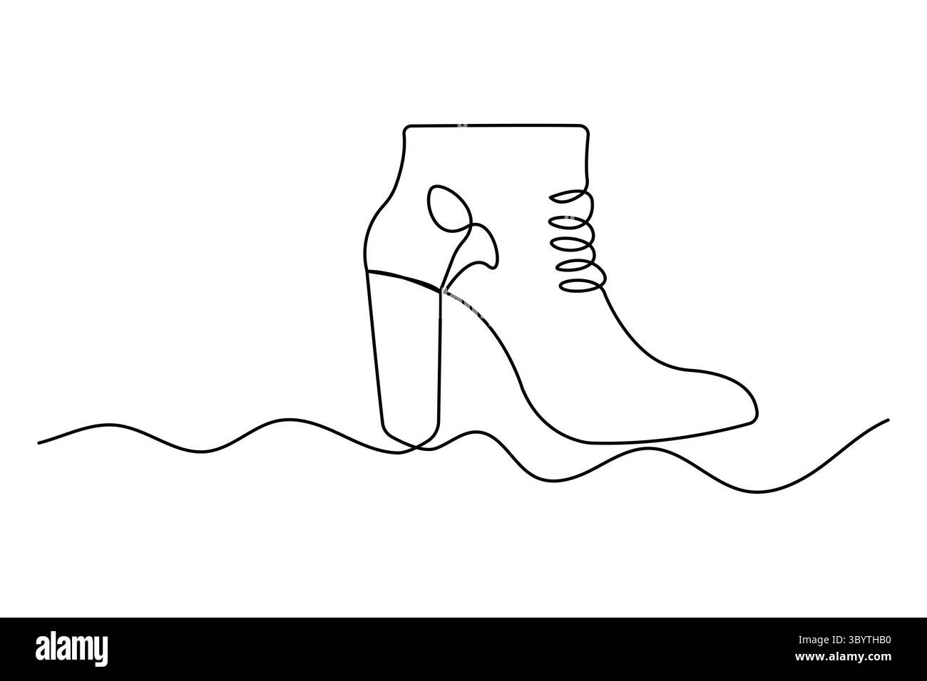 Durchgehende einzeilige Zeichnung des Schuhkonturvektorgrafik-Designs Stock Vektor