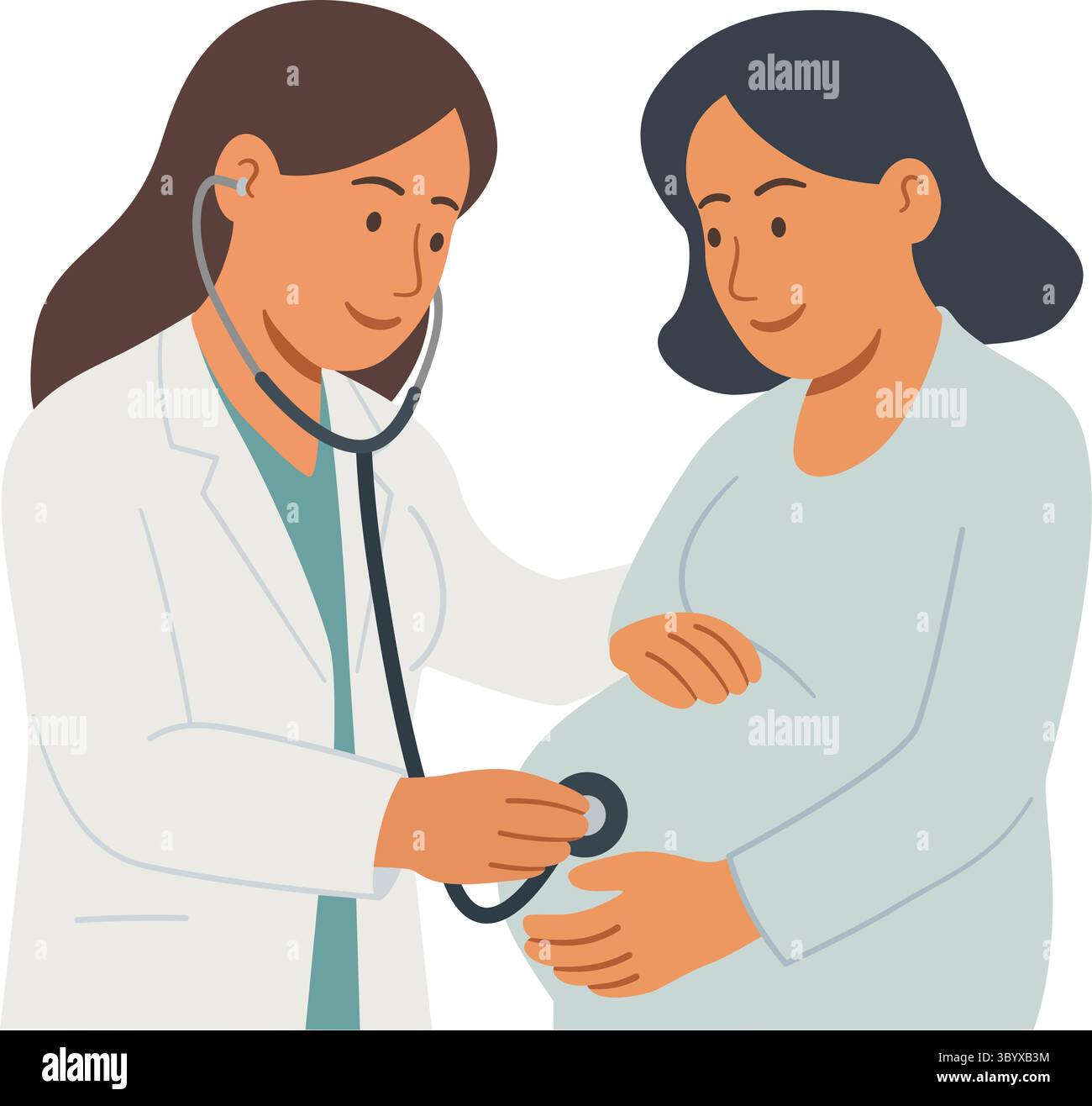 Ärztin Untersucht Schwangere. Illustration Des Abgewickelten Vektors Stock Vektor