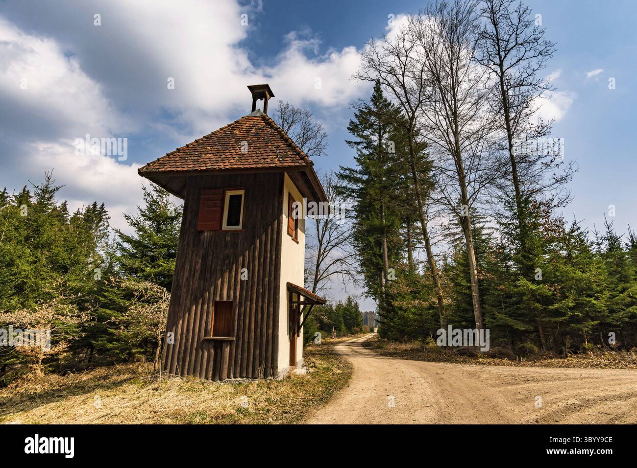Frühlingswanderung durch den Wildpark Josefslust bei Sigmaringen, dem Jagdgebiet der Hohenzollern Fürsten Stockfoto