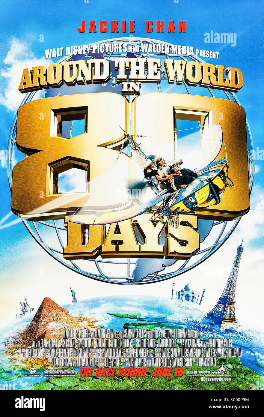 Around the World in 80 Days (2004) von Frank Coraci mit Jackie Chan, Steve Coogan und Cécile de France. In dieser Action-Comedy-Adaption von Jules Vernes Roman machten sich ein exzentrischer Erfinder, sein Diener und ein Künstler auf ein globales Abenteuer, um die Welt in 80 Tagen zu umrunden. Foto eines Original-Posters aus dem Jahr 2004 (USA), das NUR FÜR REDAKTIONELLE ZWECKE VERWENDET WIRD. Quelle: BFA / Walt Disney Pictures Stockfoto