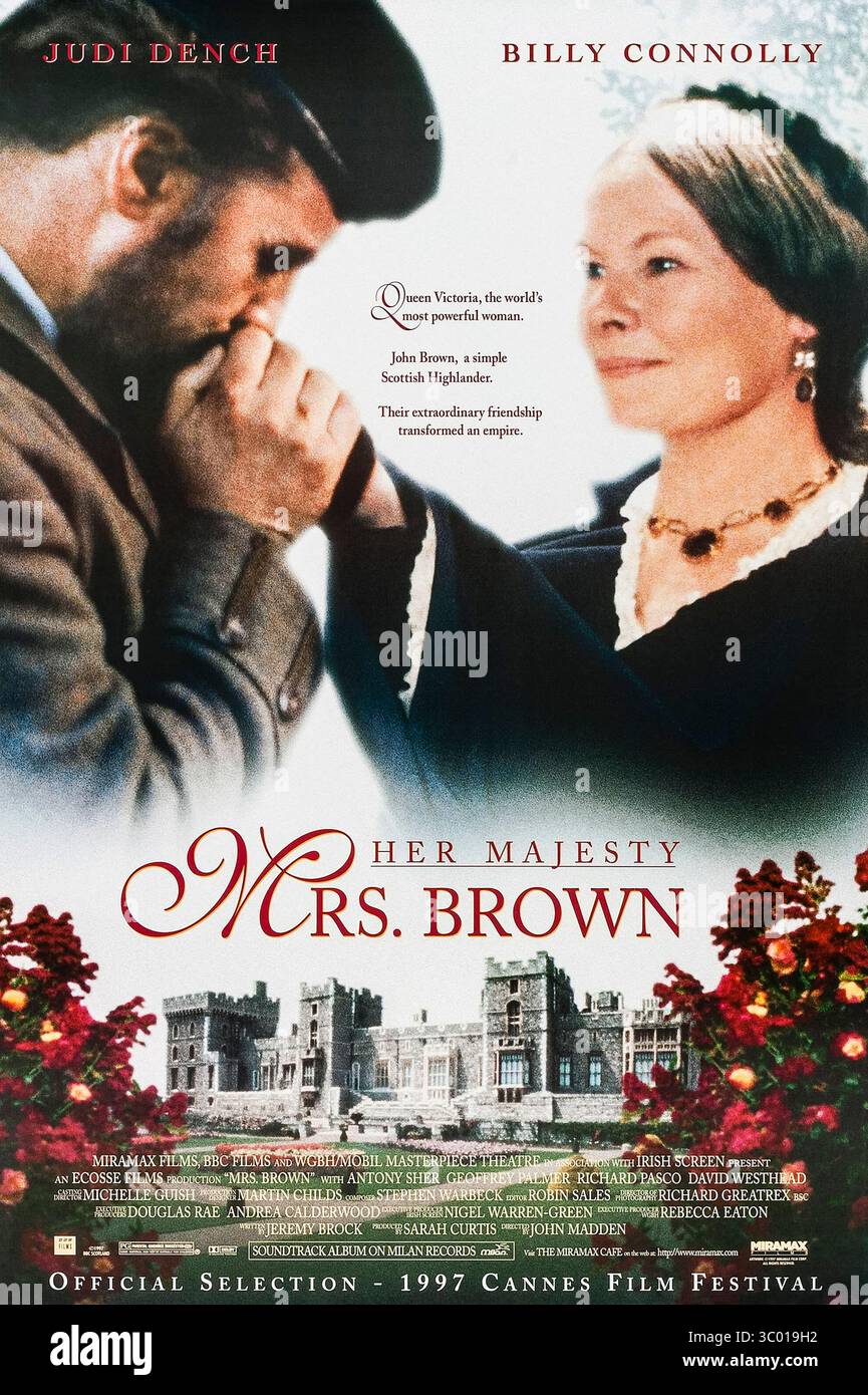 Mrs Brown (1997) unter der Regie von John Madden mit Judi Dench, Billy Connolly und Geoffrey Palmer in den Hauptrollen. Nach dem Tod von Prinz Albert findet Königin Victoria Trost in der Gesellschaft eines schottischen Dieners und löst Kontroversen und tiefe emotionale Bindungen in diesem gefeierten historischen Drama aus. Foto eines Original-Posters aus dem Jahr 1997 (USA), das NUR FÜR REDAKTIONELLE ZWECKE VERWENDET WIRD. Quelle: BFA / Miramax Films Stockfoto