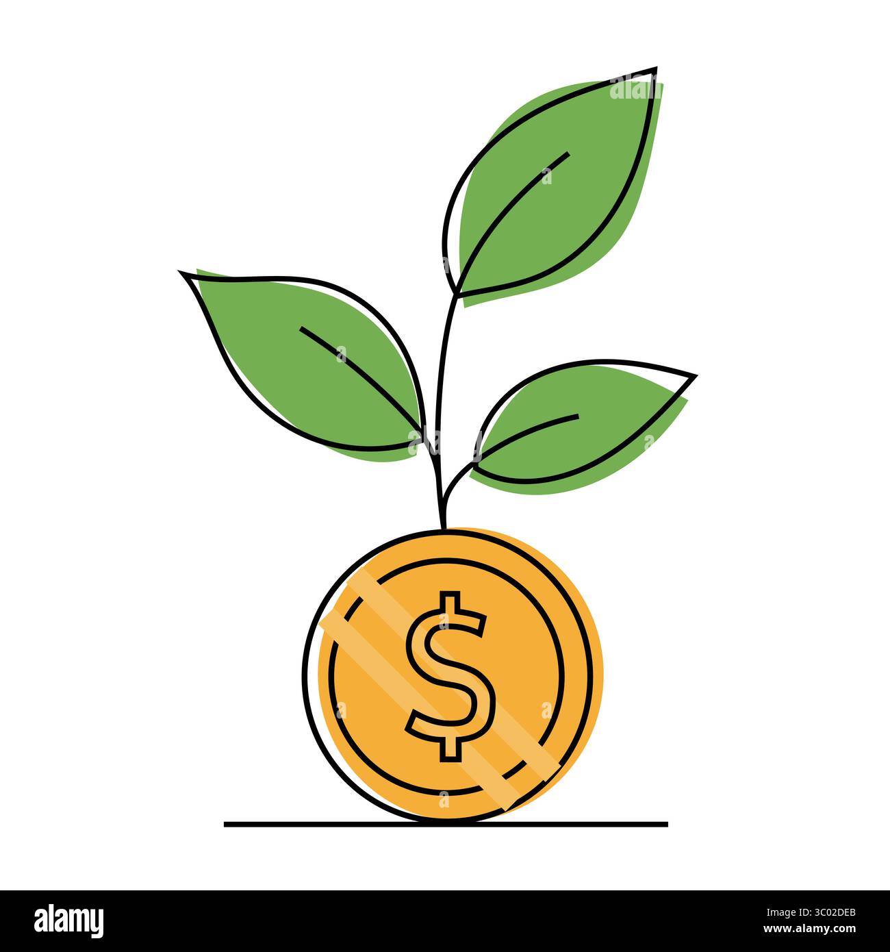 Illustration der Geldpflanze. Wachsendes Münzsymbol. Vektor für Finanzwachstum. Anlagekonzept Art. Stock Vektor