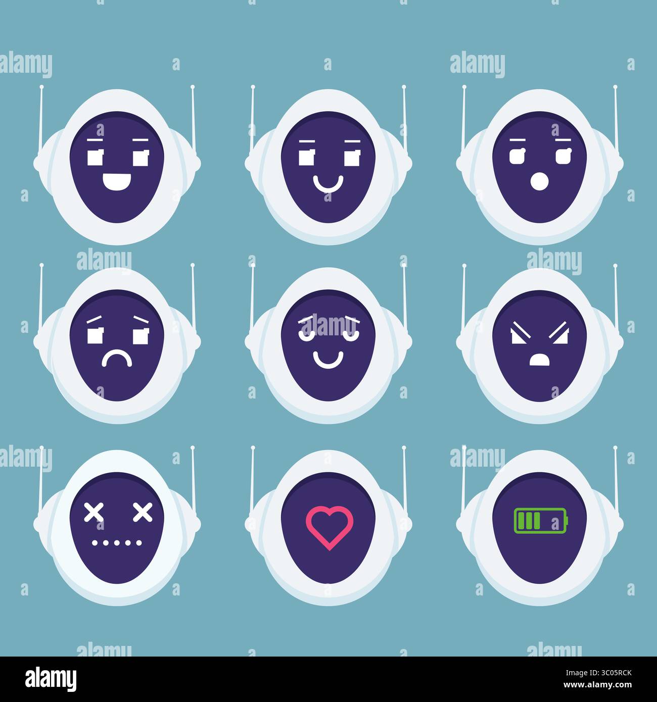 Niedlicher Roboterkopf, Avatar Emotion, Emoji android Konzept. Vektorillustration flacher Design-Stil. Stock Vektor