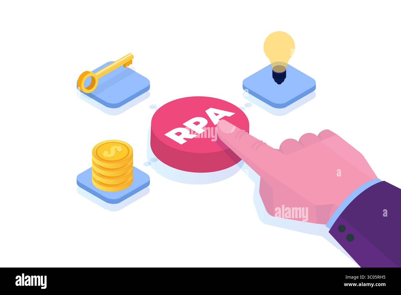 Robotic Process Automation Konzept. Handtaster mit RPA-Aufschrift. Vektorabbildung. Stock Vektor